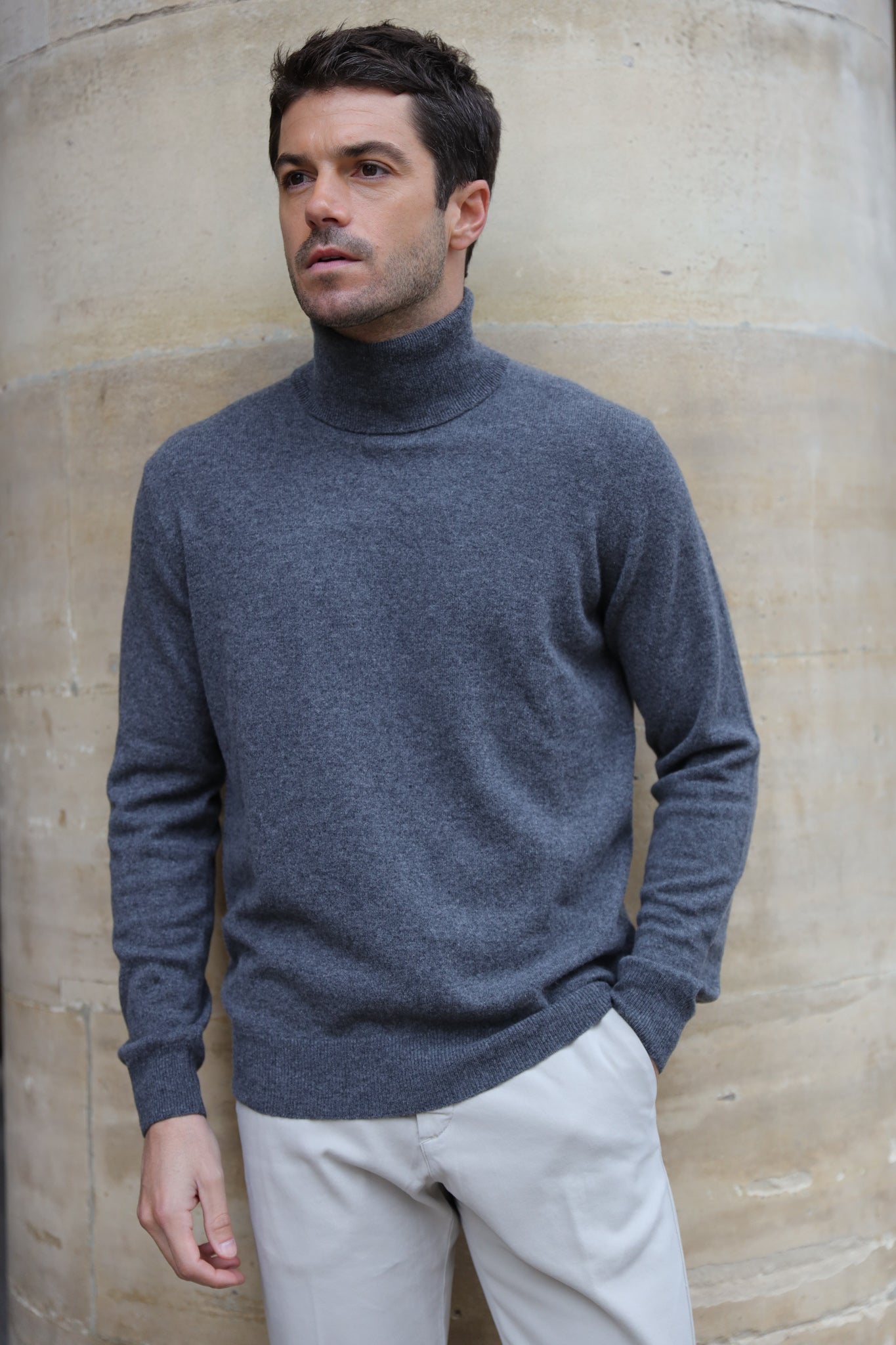 Pull col roulé Paulin 100% cachemire - Anthracite-PULL HOMME-Curling-Paris