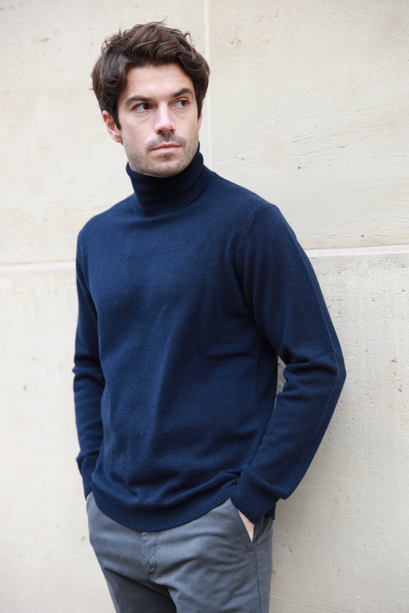 Pull col roulé Paulin 100% cachemire - Marine-PULL HOMME-Curling-Paris