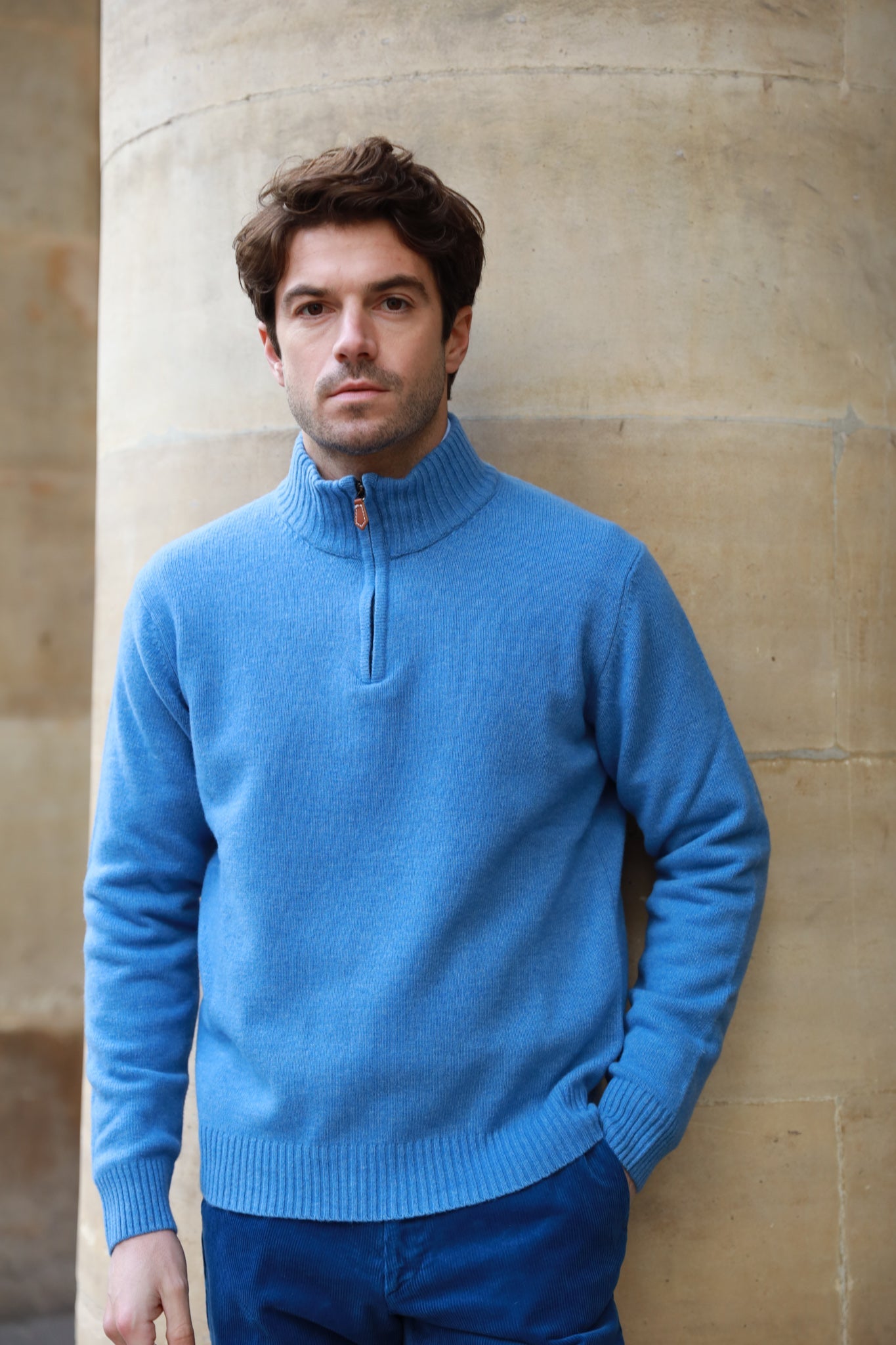 Pull col zippé Jude en Laine d’agneau - Ciel-PULL HOMME-Curling-Paris