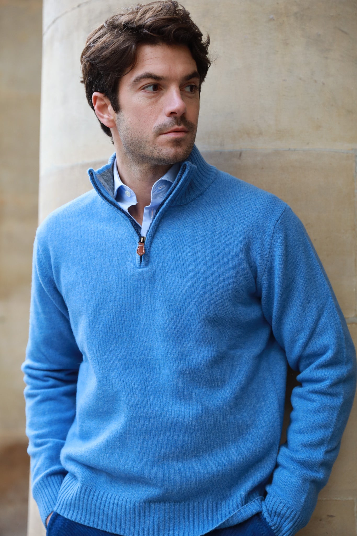 Pull col zippé Jude en Laine d’agneau - Ciel-PULL HOMME-Curling-Paris