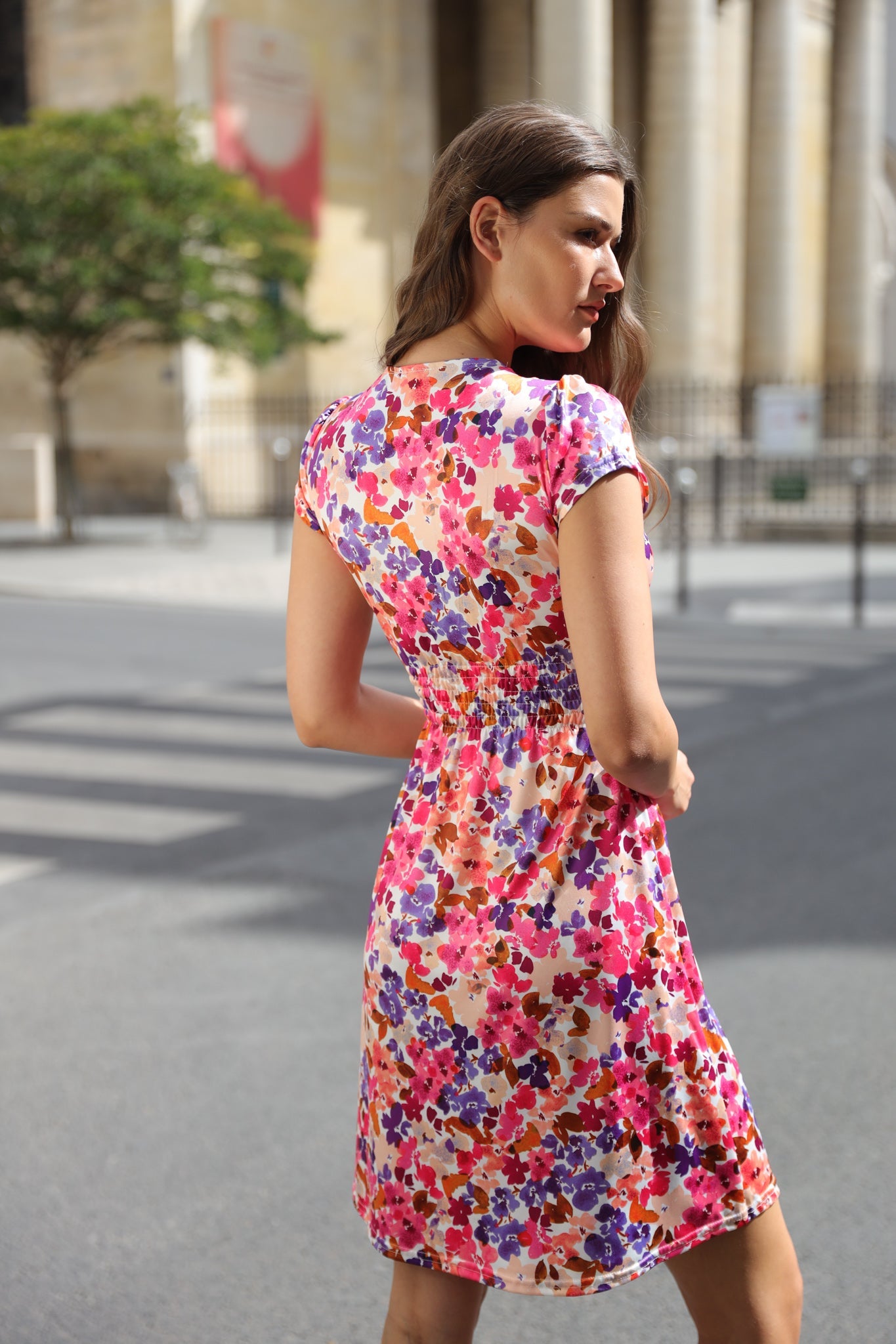 Robe Vogue infroissable - Fleurs Rose-ROBE FEMME-Curling-Paris