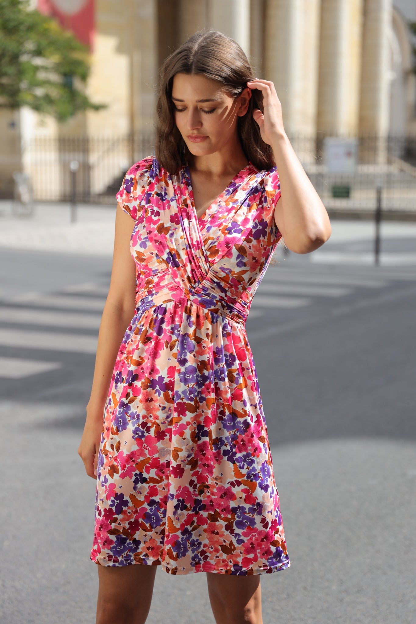 Robe Vogue infroissable Fleurs Rose