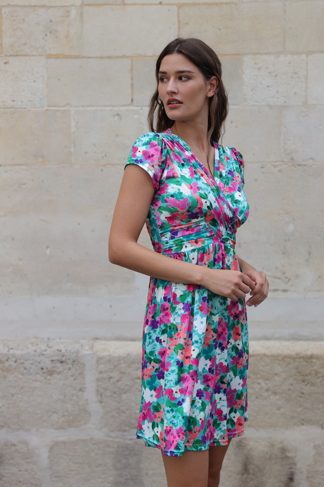 Robe Vogue infroissable - Fleurs vert-ROBE FEMME-Curling-Paris