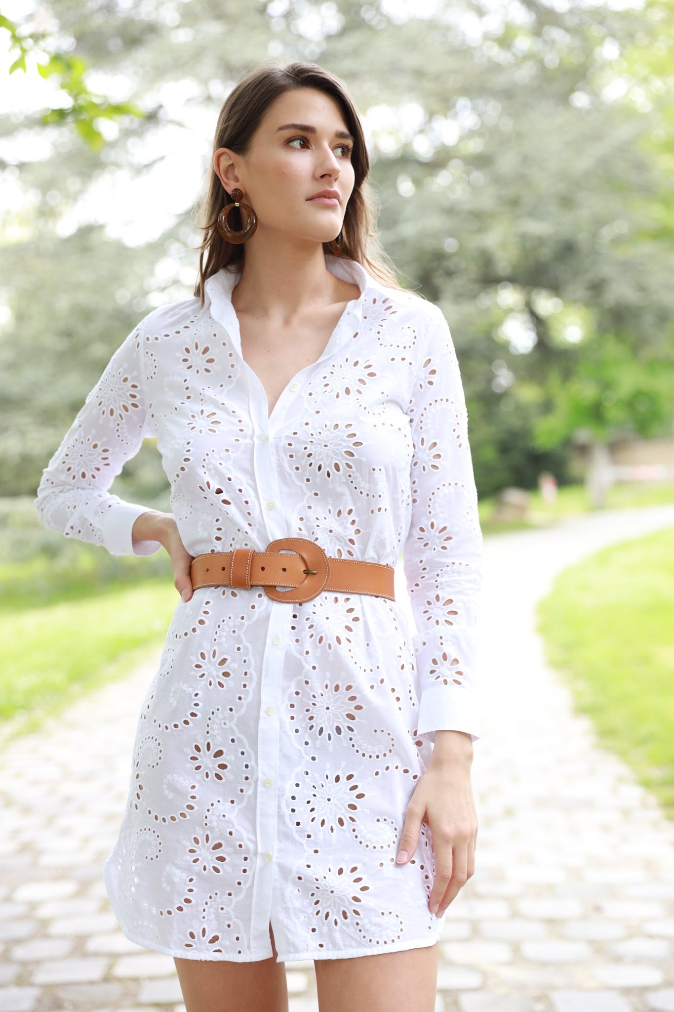 Robe chemisier June en broderie anglaise Blanc