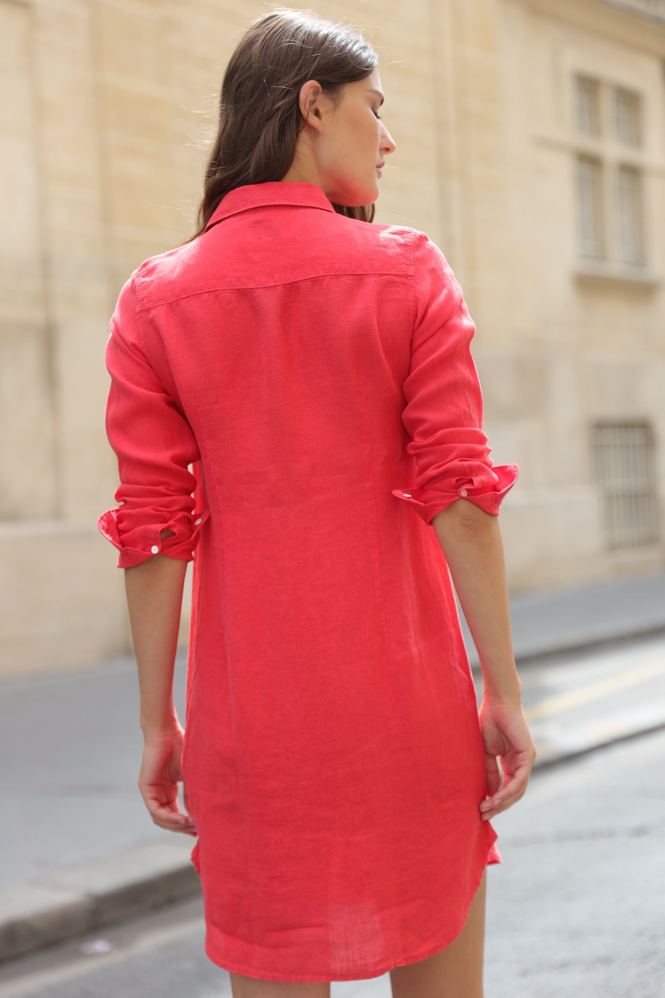 Robe chemisier June en lin - Rouge-ROBE FEMME-Curling-Paris