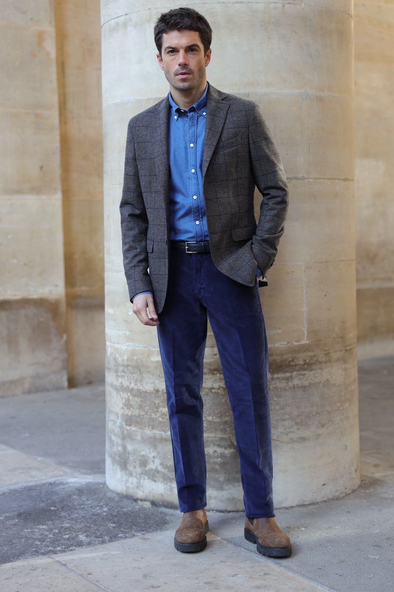 Veste Giorgio en laine et cachemire - carreau marron bleu-VESTE BLAZER HOMME-Curling-Paris