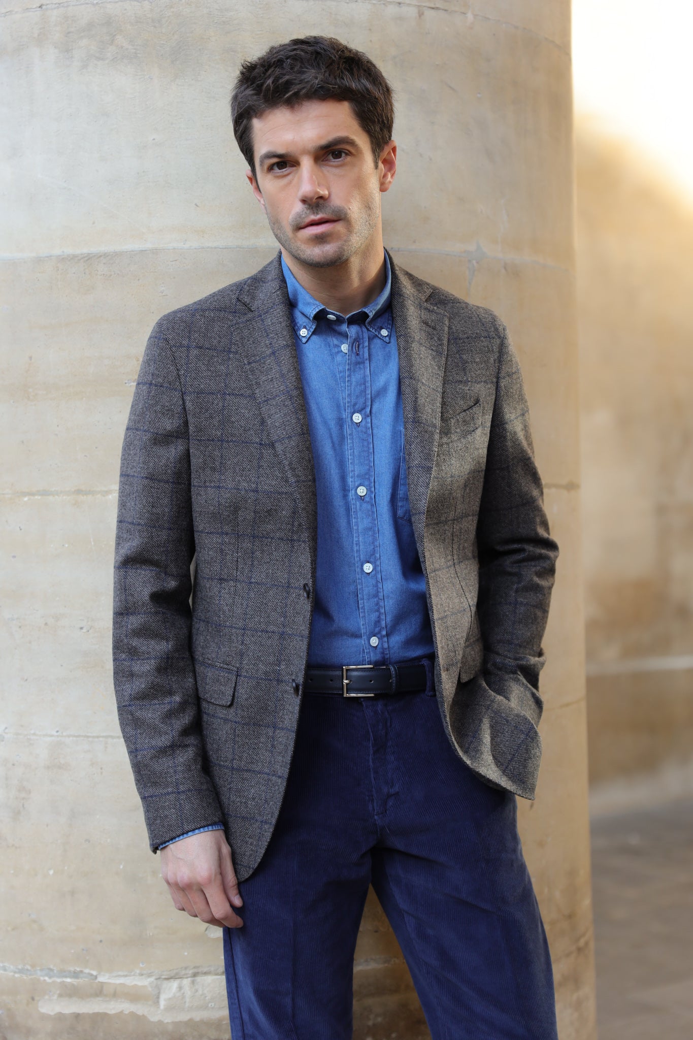 Veste Giorgio en laine et cachemire - carreau marron bleu-VESTE BLAZER HOMME-Curling-Paris