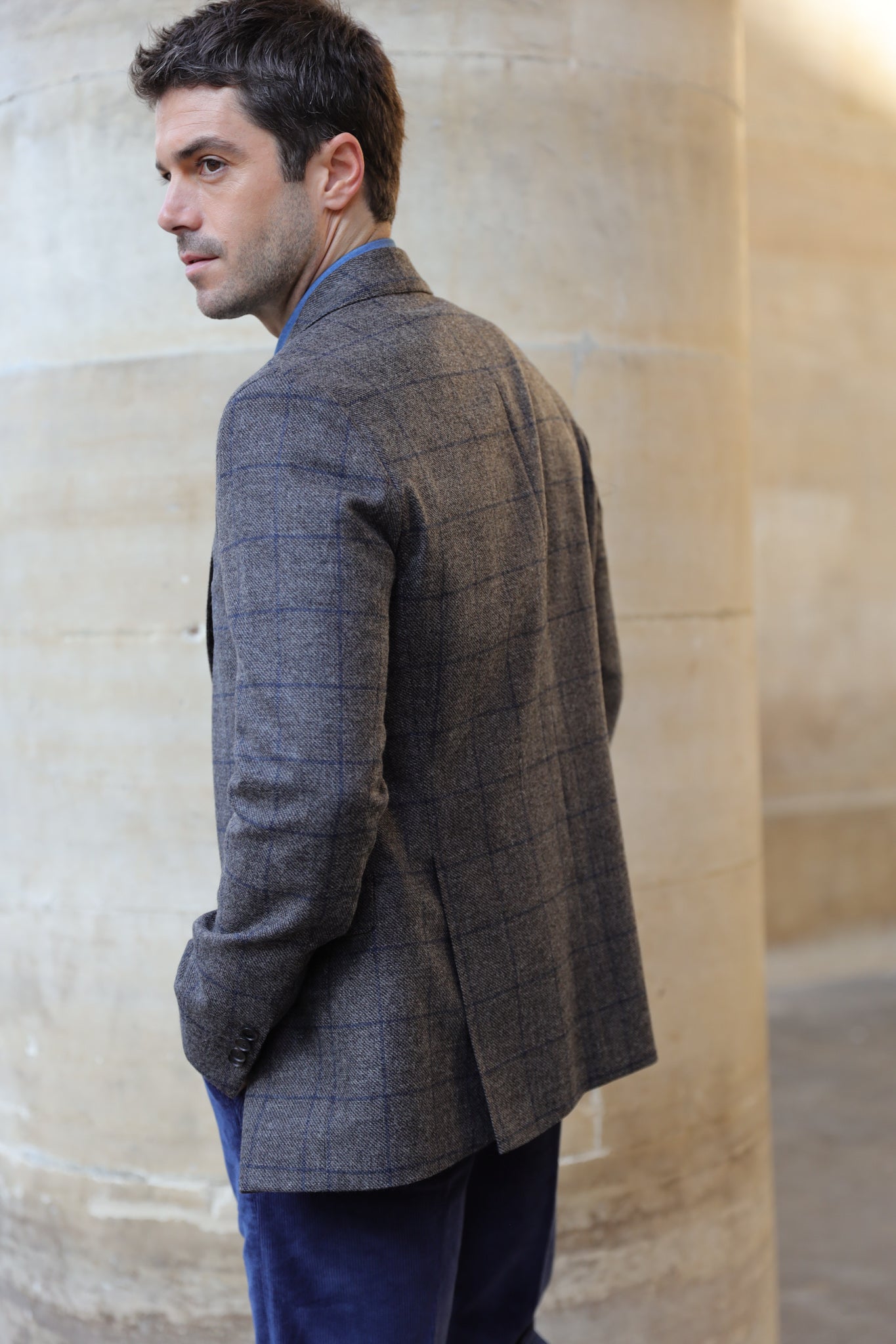 Veste Giorgio en laine et cachemire - carreau marron bleu-VESTE BLAZER HOMME-Curling-Paris