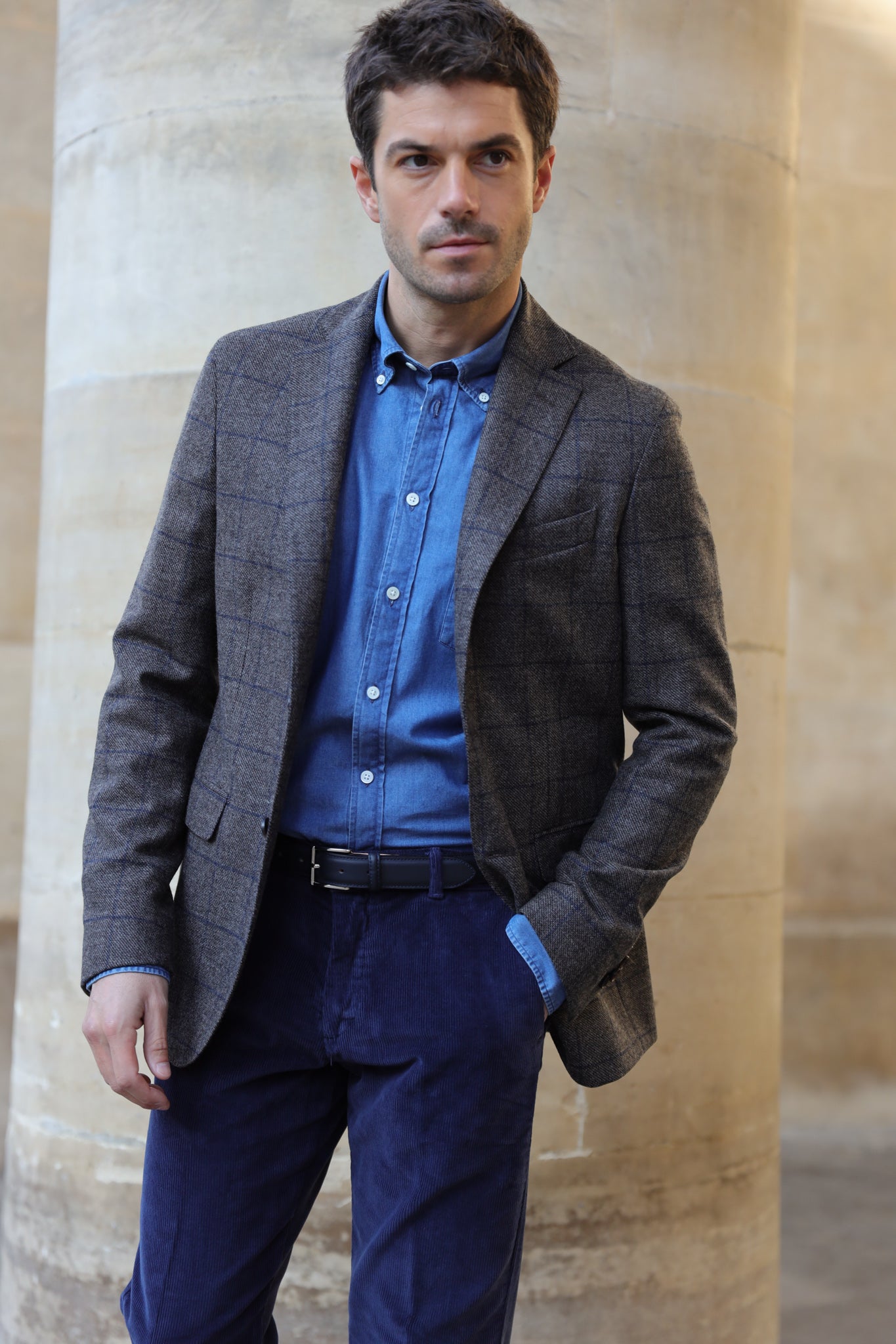 Veste Giorgio en laine et cachemire - carreau marron bleu-VESTE BLAZER HOMME-Curling-Paris