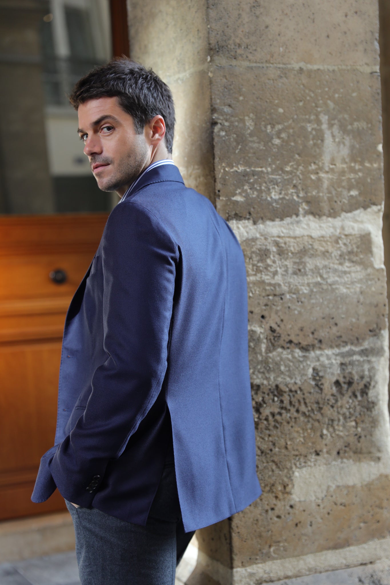 Veste Giorgio en laine vierge - Marine-VESTE BLAZER HOMME-Curling-Paris