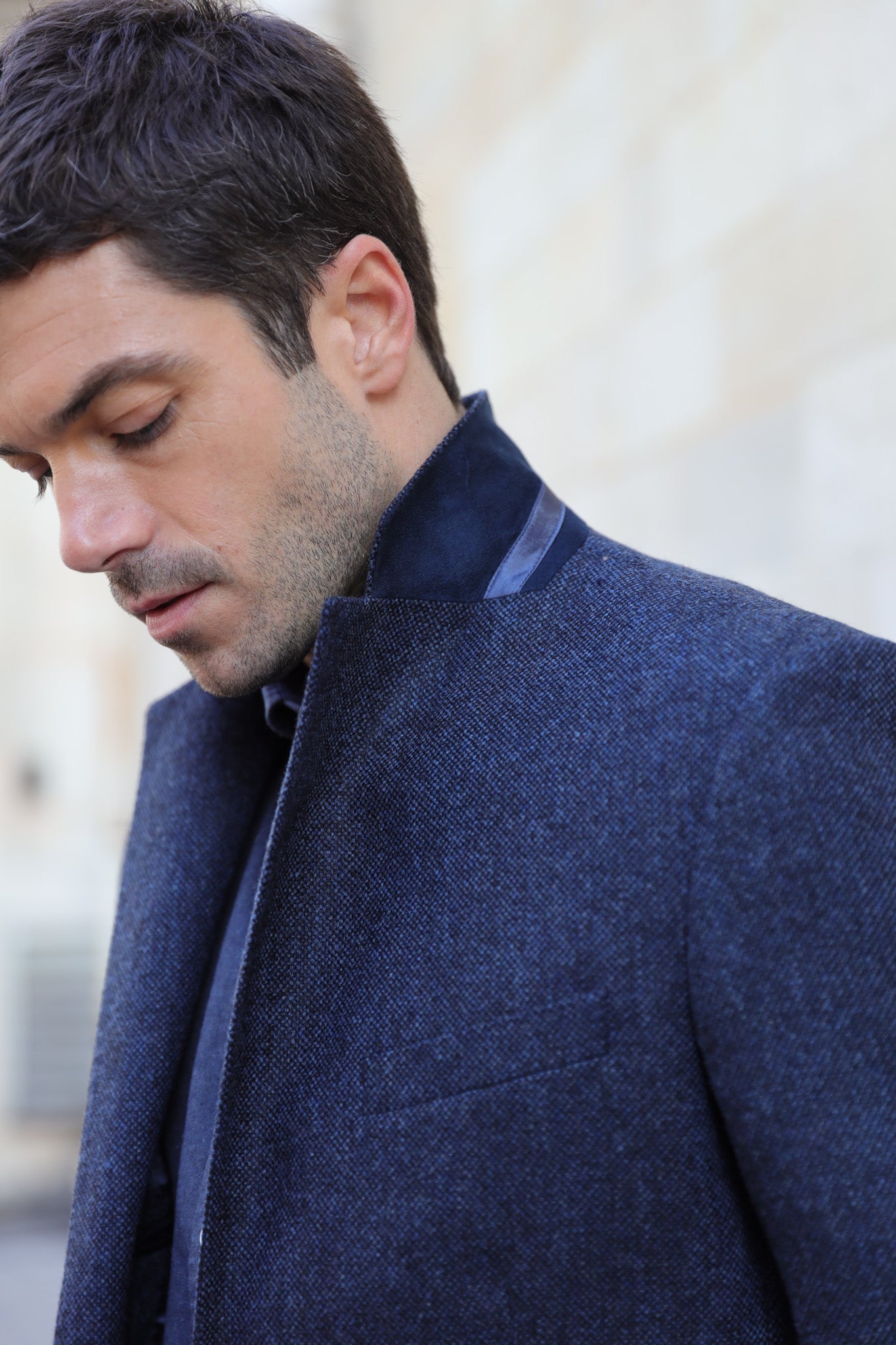 Veste Goal en laine et cachemire - Tweed Bleu jeans-VESTE BLAZER HOMME-Curling-Paris