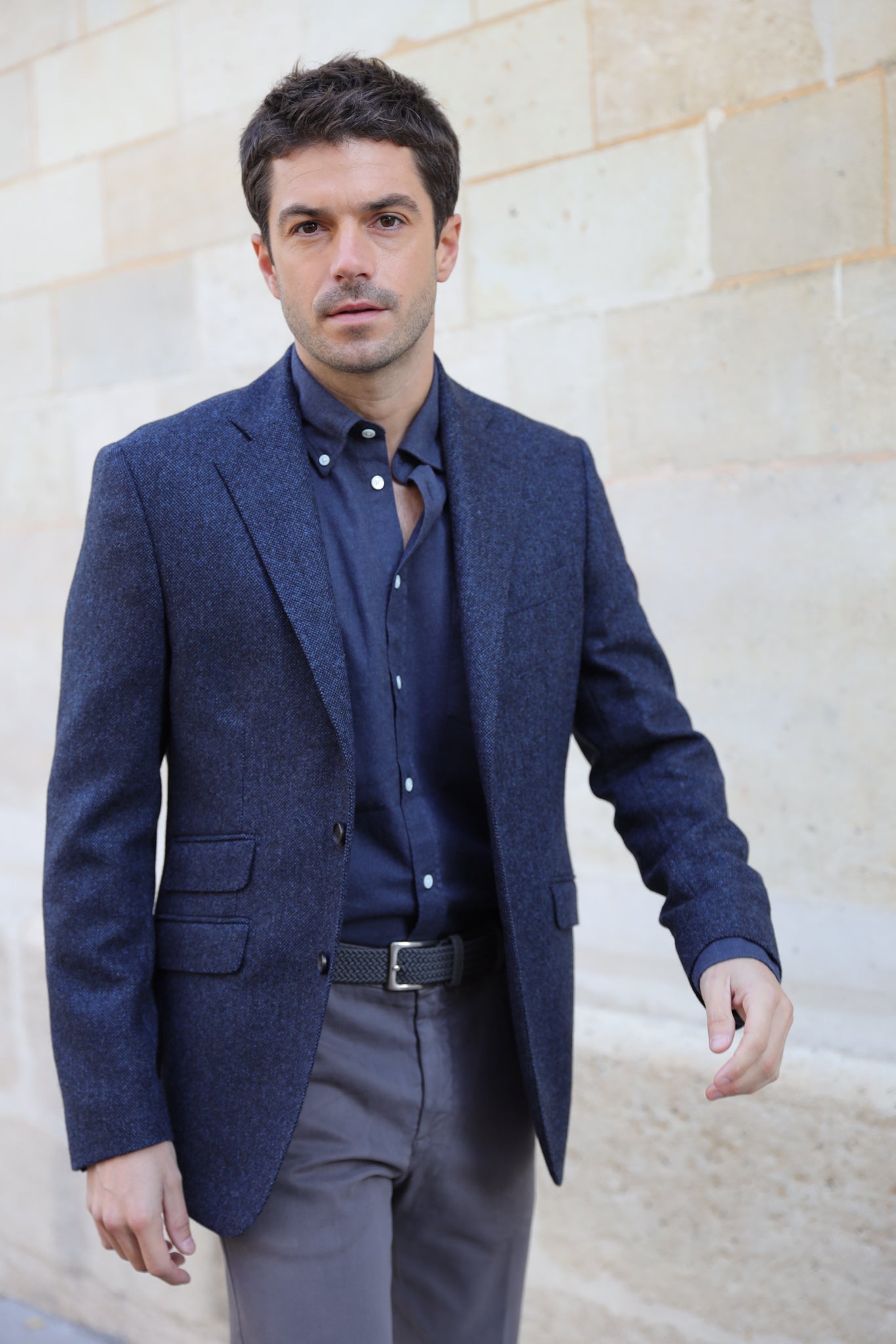 Veste Goal en laine et cachemire - Tweed Bleu jeans-VESTE BLAZER HOMME-Curling-Paris