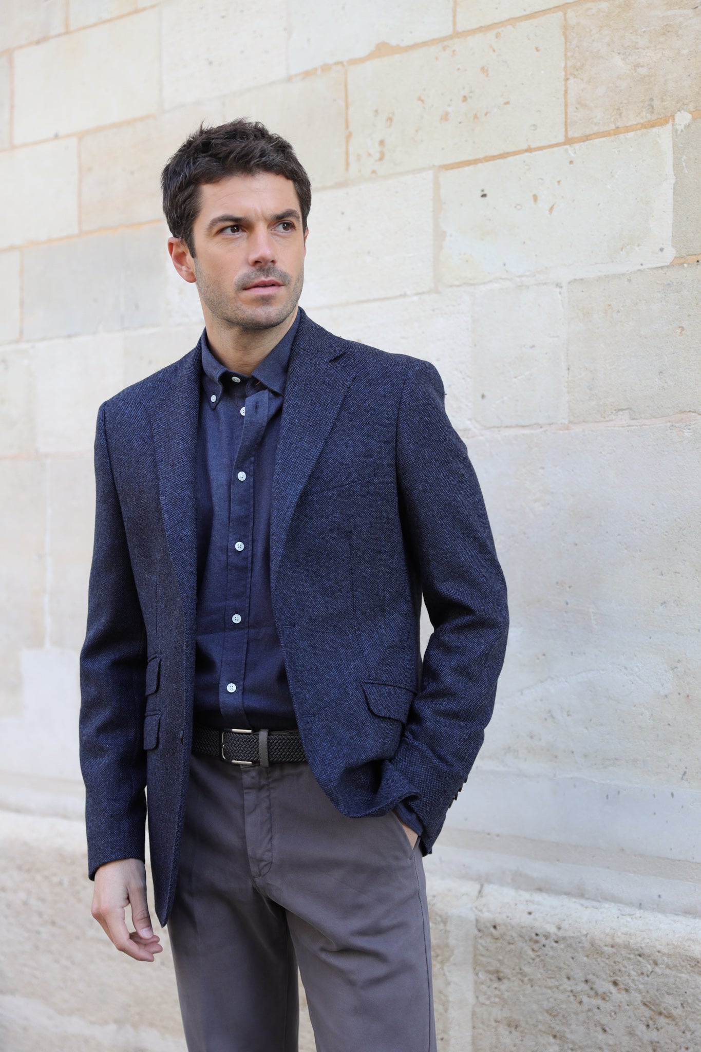 Veste Goal en laine et cachemire - Tweed Bleu jeans-VESTE BLAZER HOMME-Curling-Paris