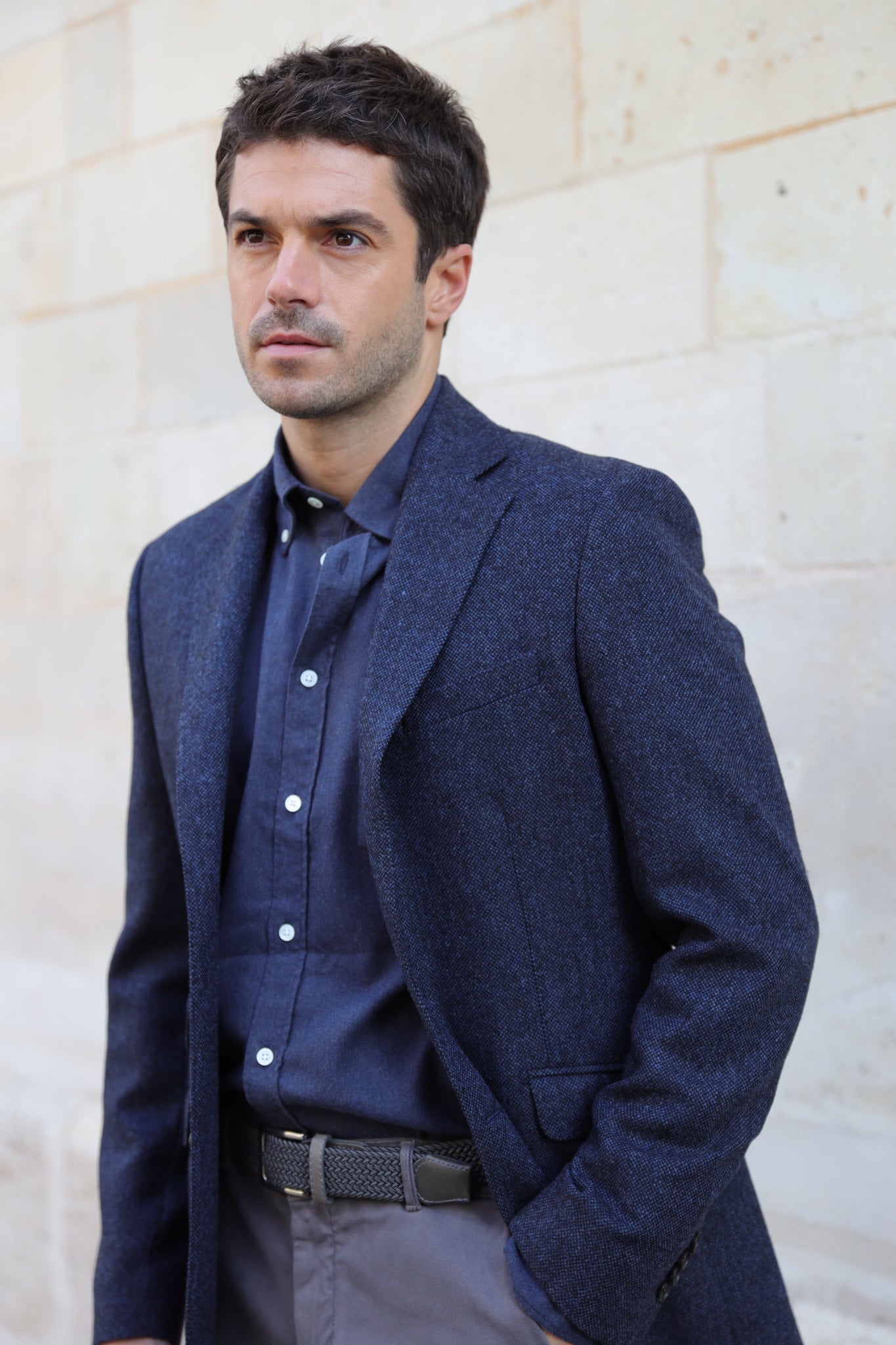 Veste Goal en laine et cachemire - Tweed Bleu jeans-VESTE BLAZER HOMME-Curling-Paris