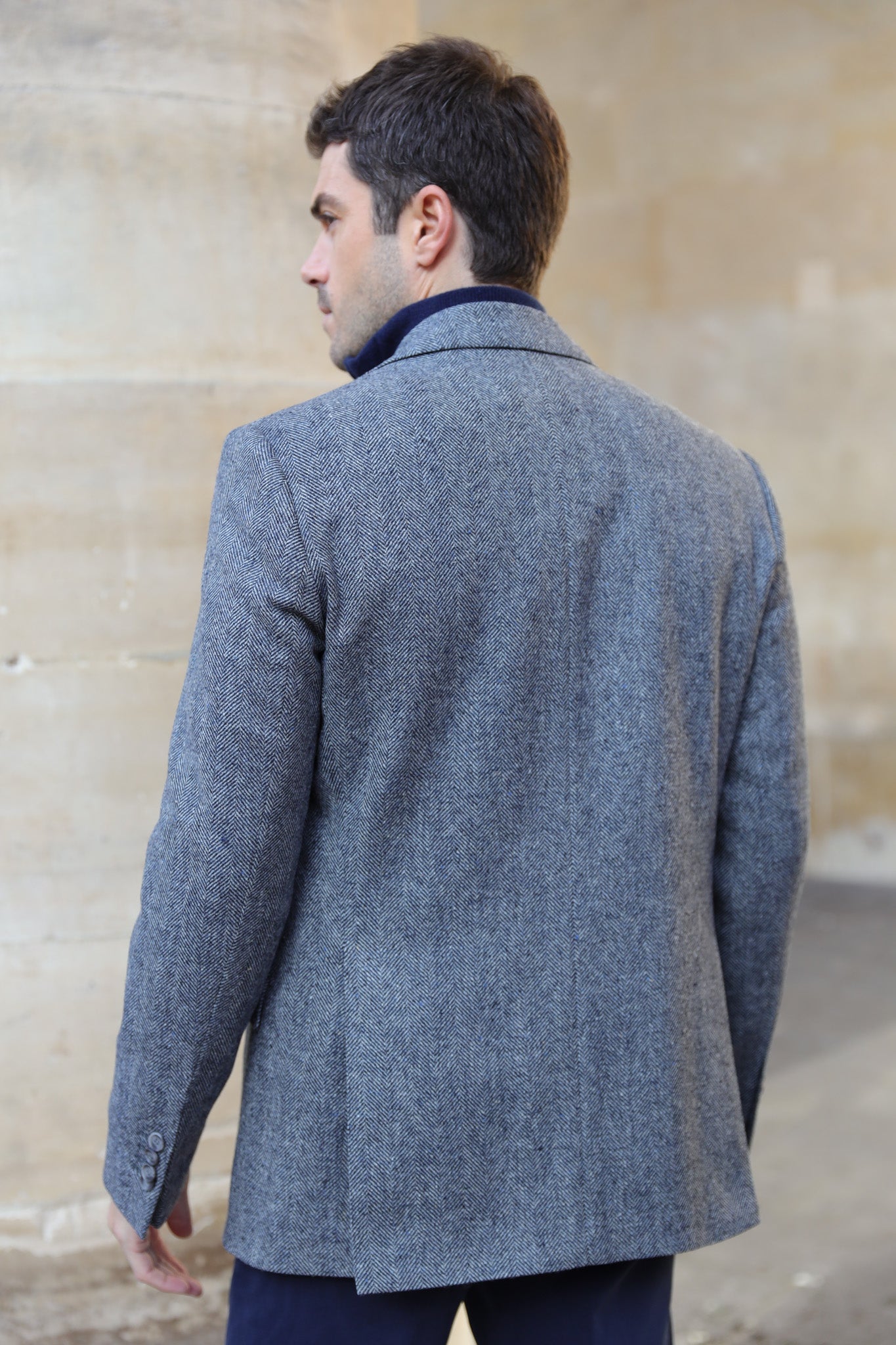 Veste Goal en laine mérinos - Chevron bleu gris-VESTE BLAZER HOMME-Curling-Paris