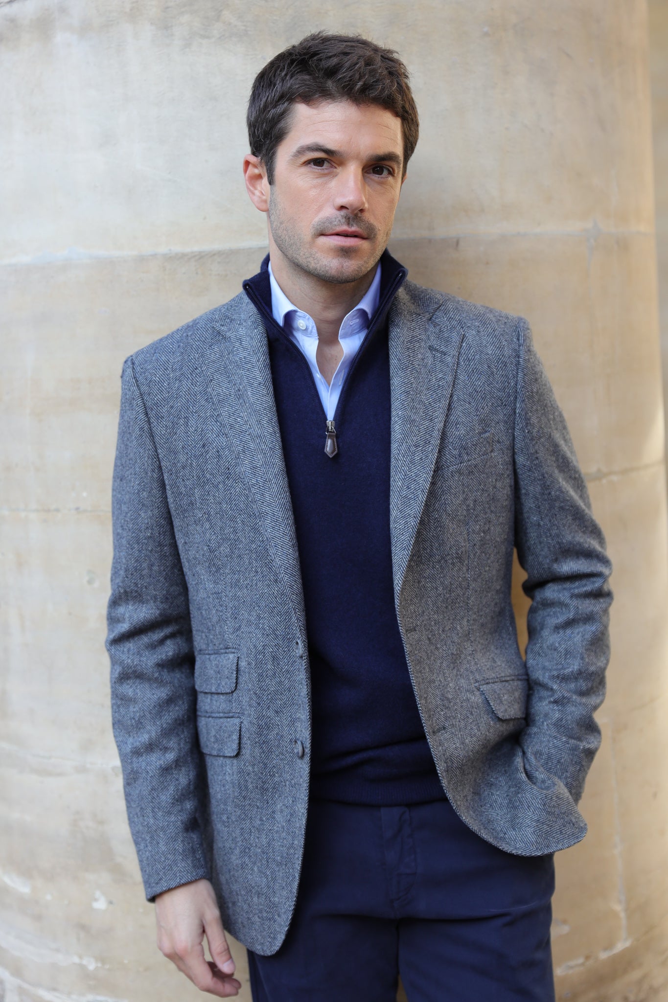 Veste Goal en laine mérinos - Chevron bleu gris-VESTE BLAZER HOMME-Curling-Paris