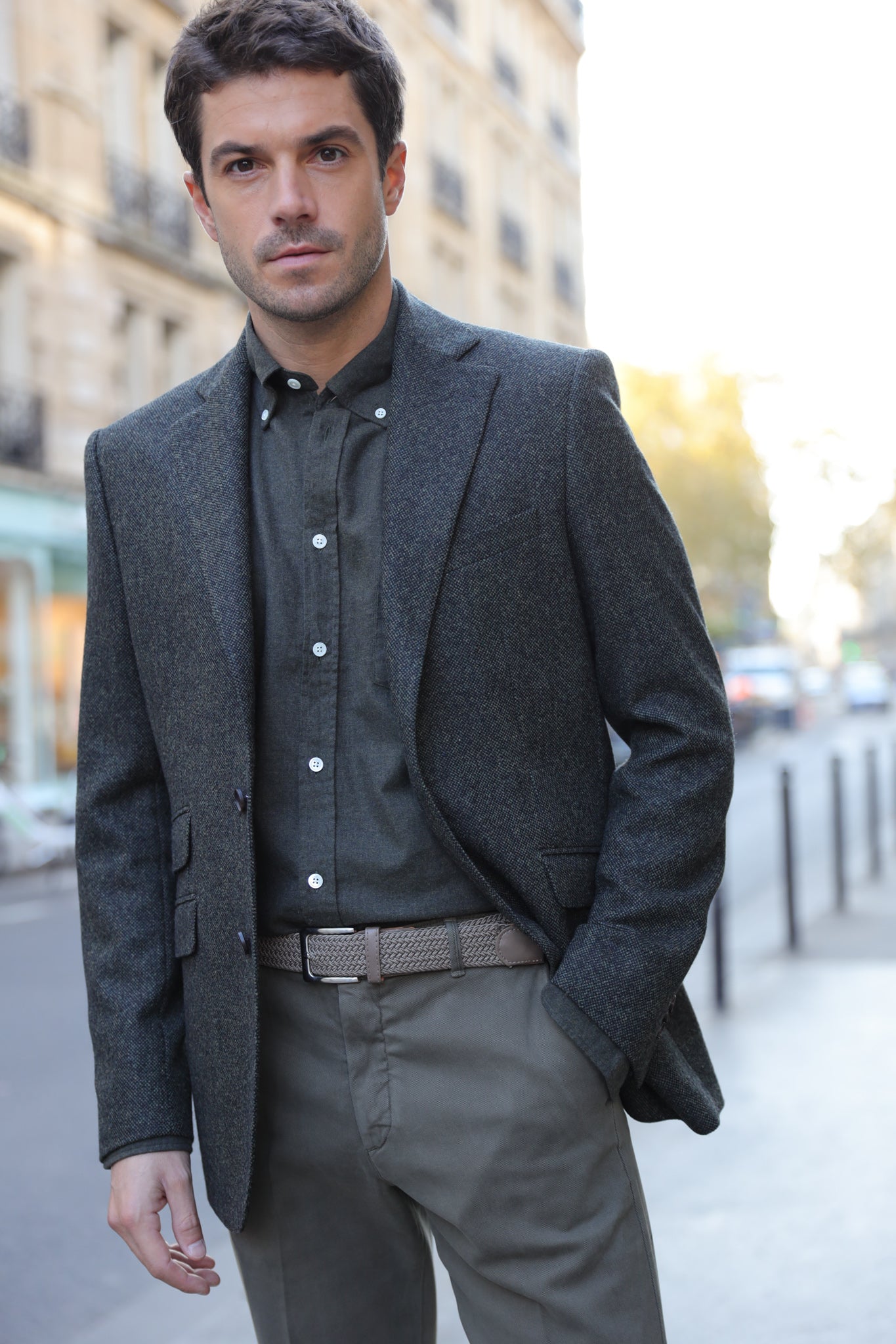 Veste Goal en tweed de laine et cachemire stretch - Kaki-VESTE BLAZER HOMME-Curling-Paris