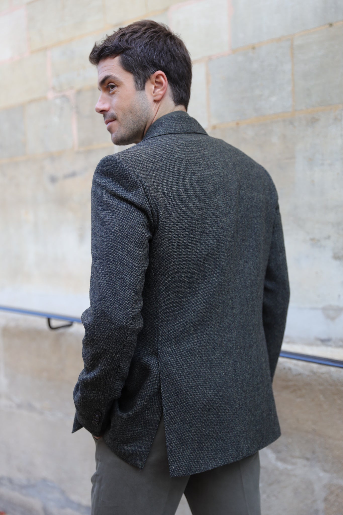 Veste Goal en tweed de laine et cachemire stretch - Kaki-VESTE BLAZER HOMME-Curling-Paris