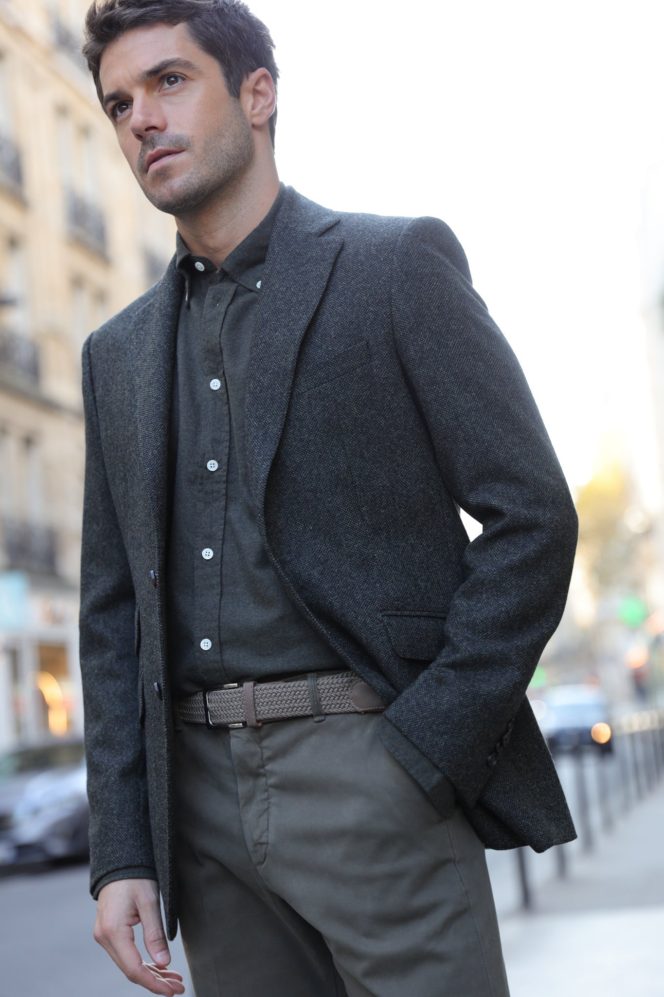 Veste Goal en tweed de laine et cachemire stretch - Kaki-VESTE BLAZER HOMME-Curling-Paris