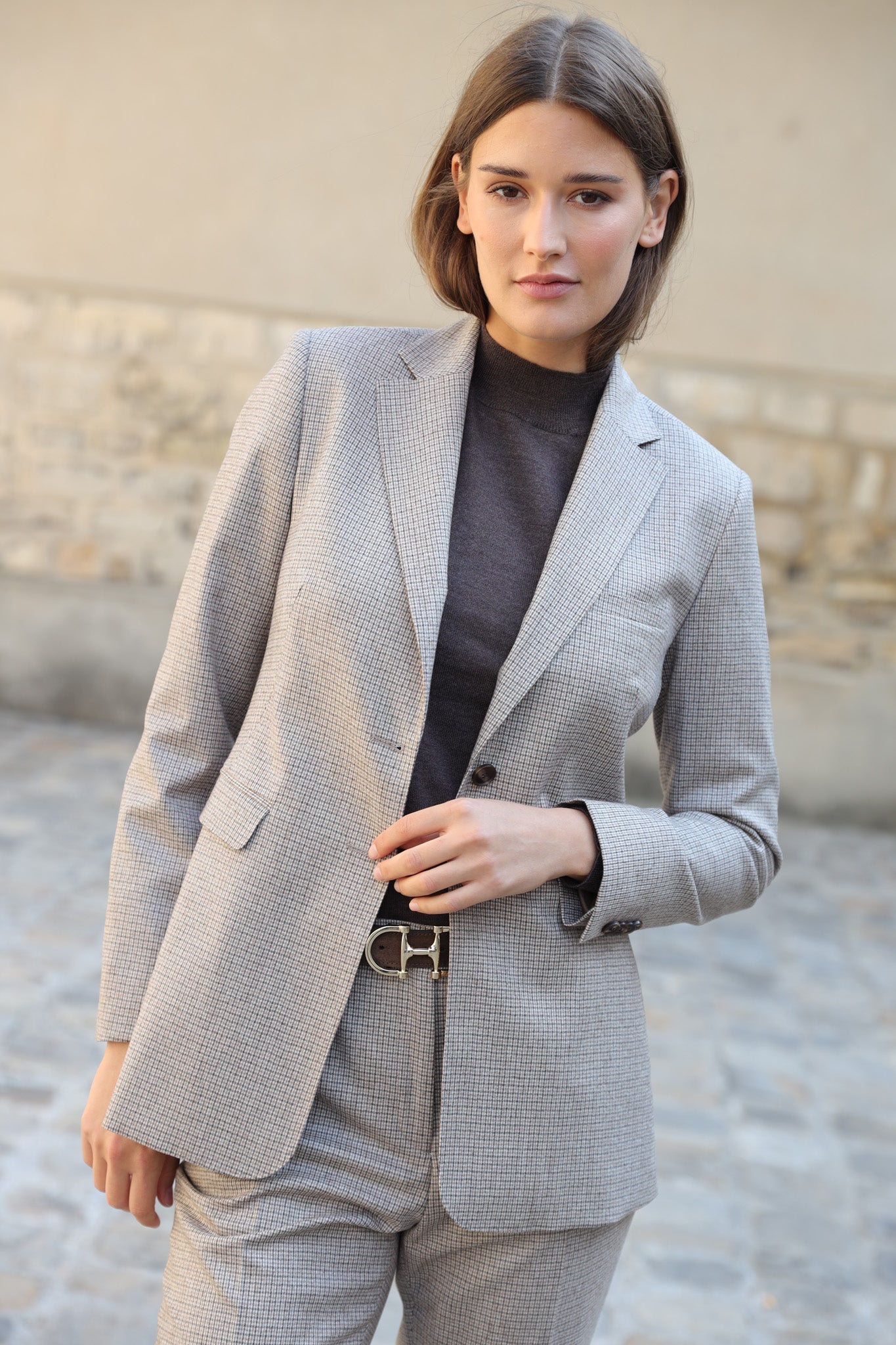 Veste Isabel 100% laine vierge - Carreaux camel-VESTE BLAZER FEMME-Curling-Paris