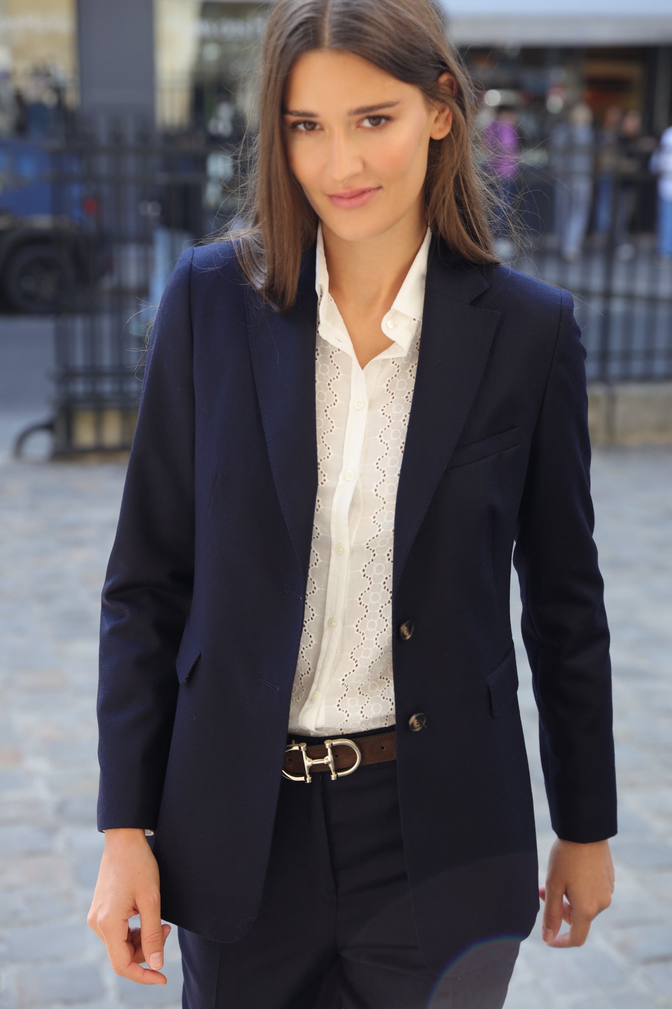 Veste Isabel en laine vierge - Marine-VESTE BLAZER FEMME-Curling-Paris