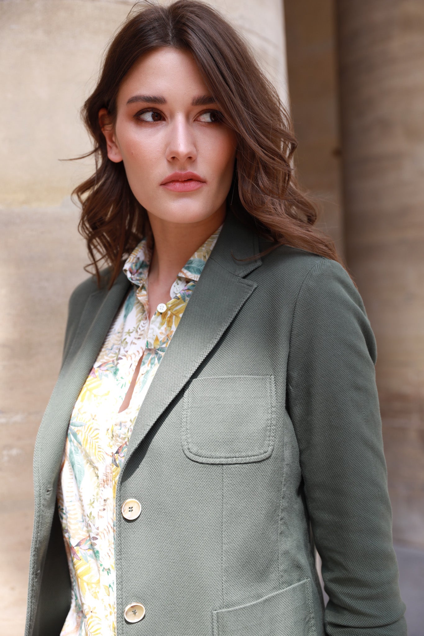 Veste Margot en coton Di Sondrio - Kaki-VESTE BLAZER FEMME-Curling-Paris