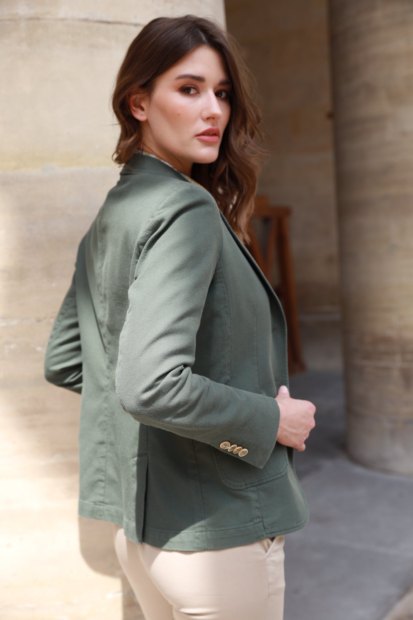 Veste Margot en coton Di Sondrio - Kaki-VESTE BLAZER FEMME-Curling-Paris