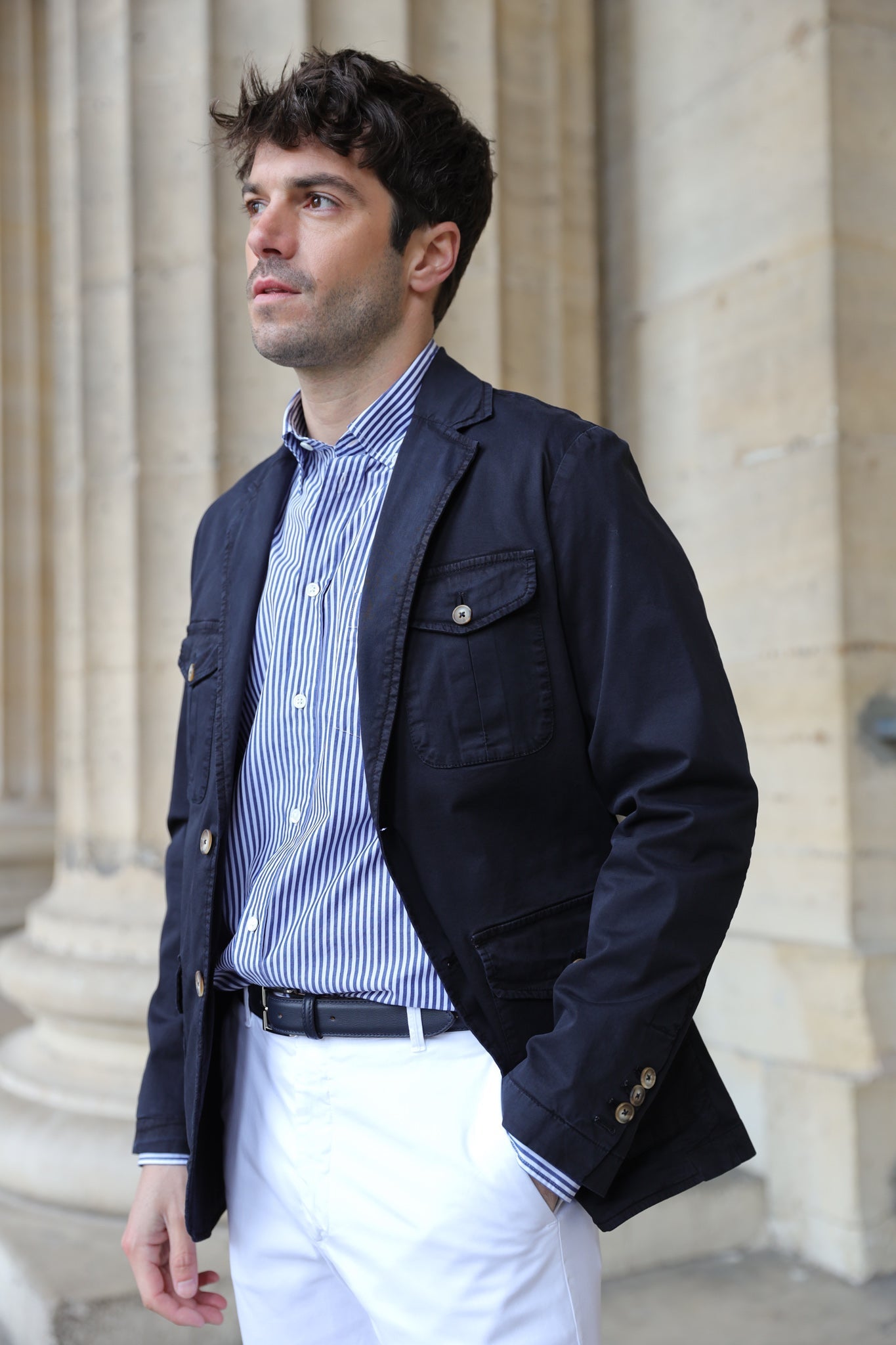 Veste Saharienne Leon en coton stretch - Marine-VESTE BLAZER HOMME-Curling-Paris