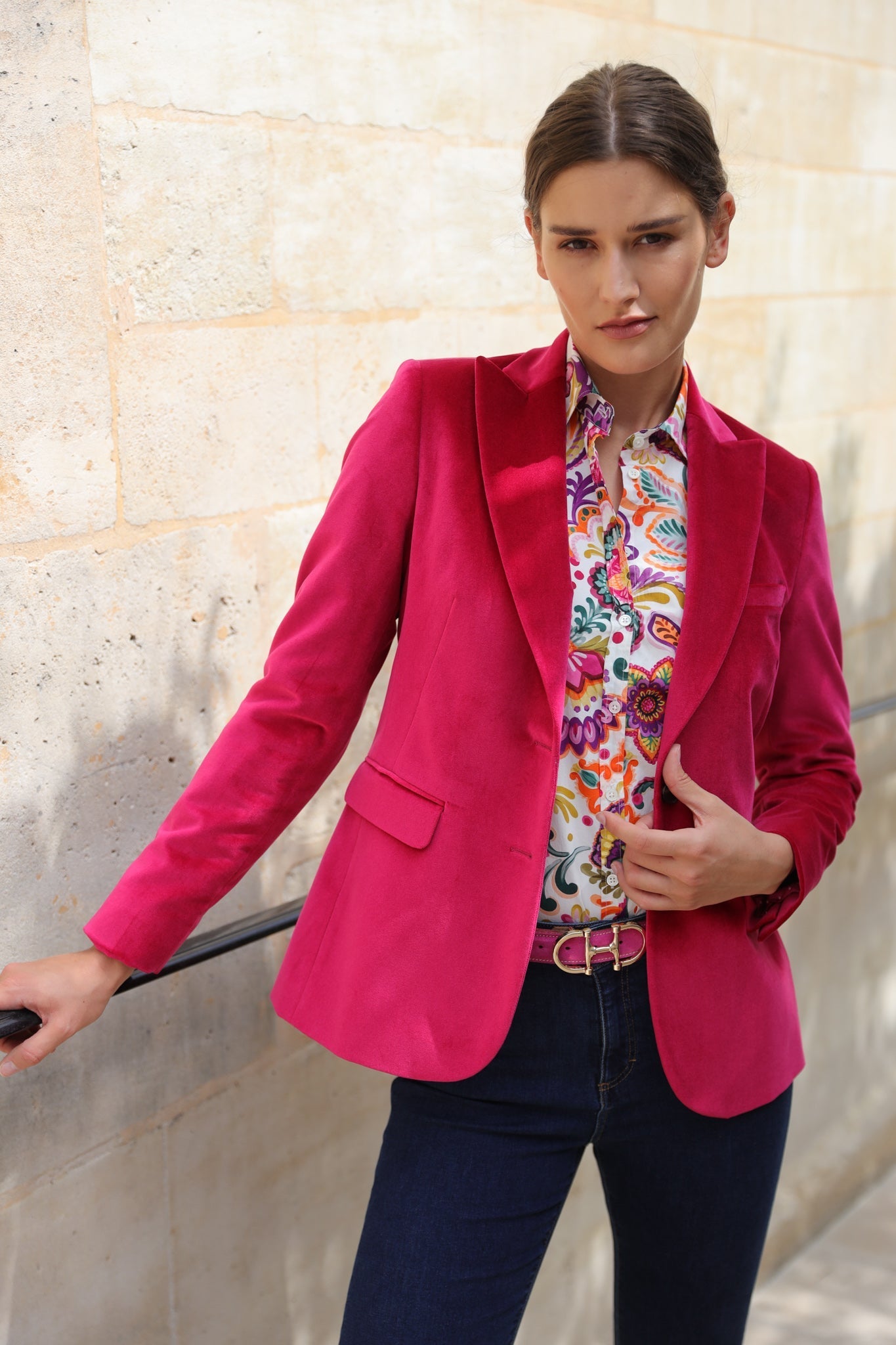 Veste Solange en velours palatine - Framboise-VESTE BLAZER FEMME-Curling-Paris