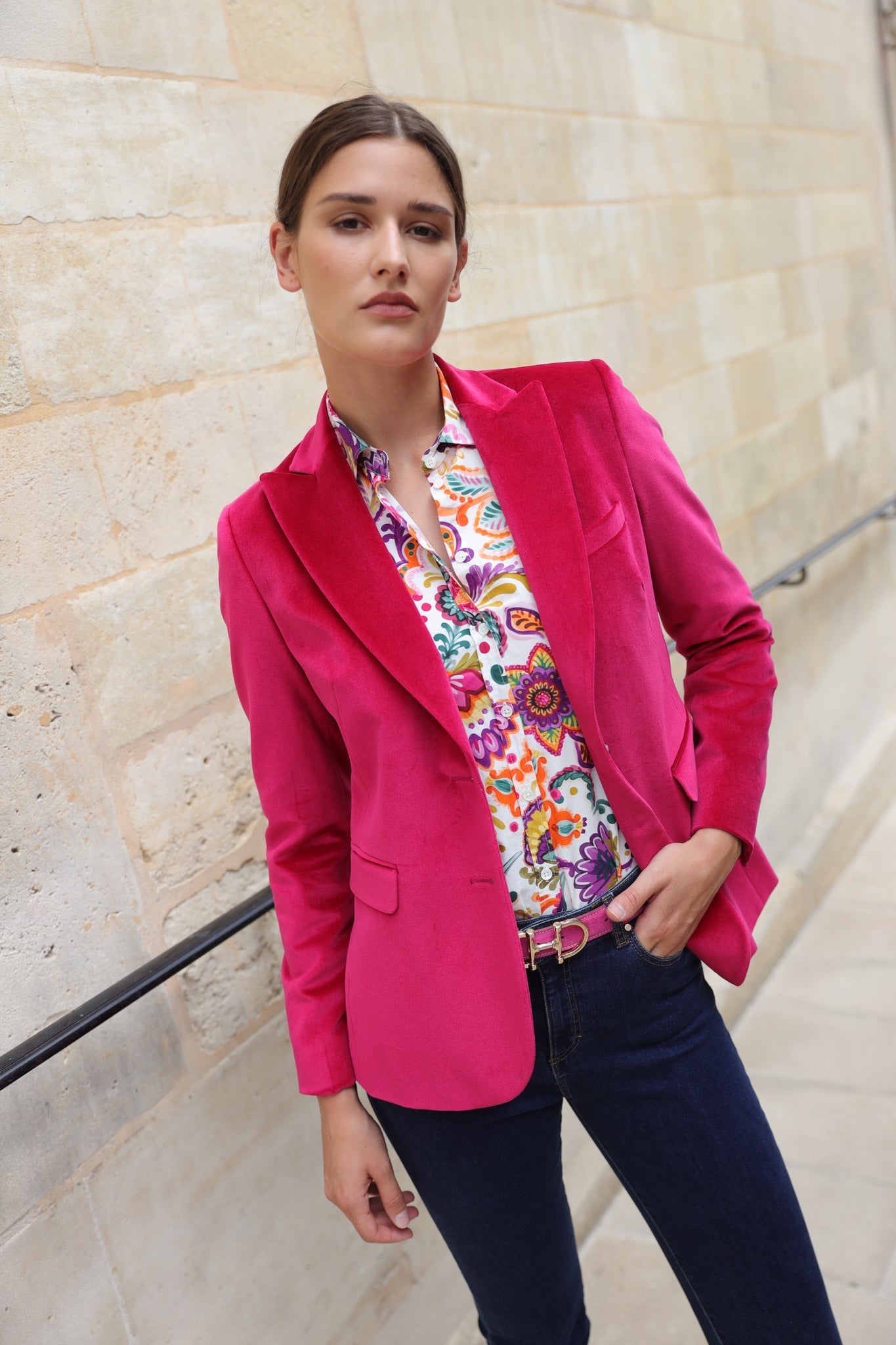 Veste Solange en velours palatine - Framboise-VESTE BLAZER FEMME-Curling-Paris