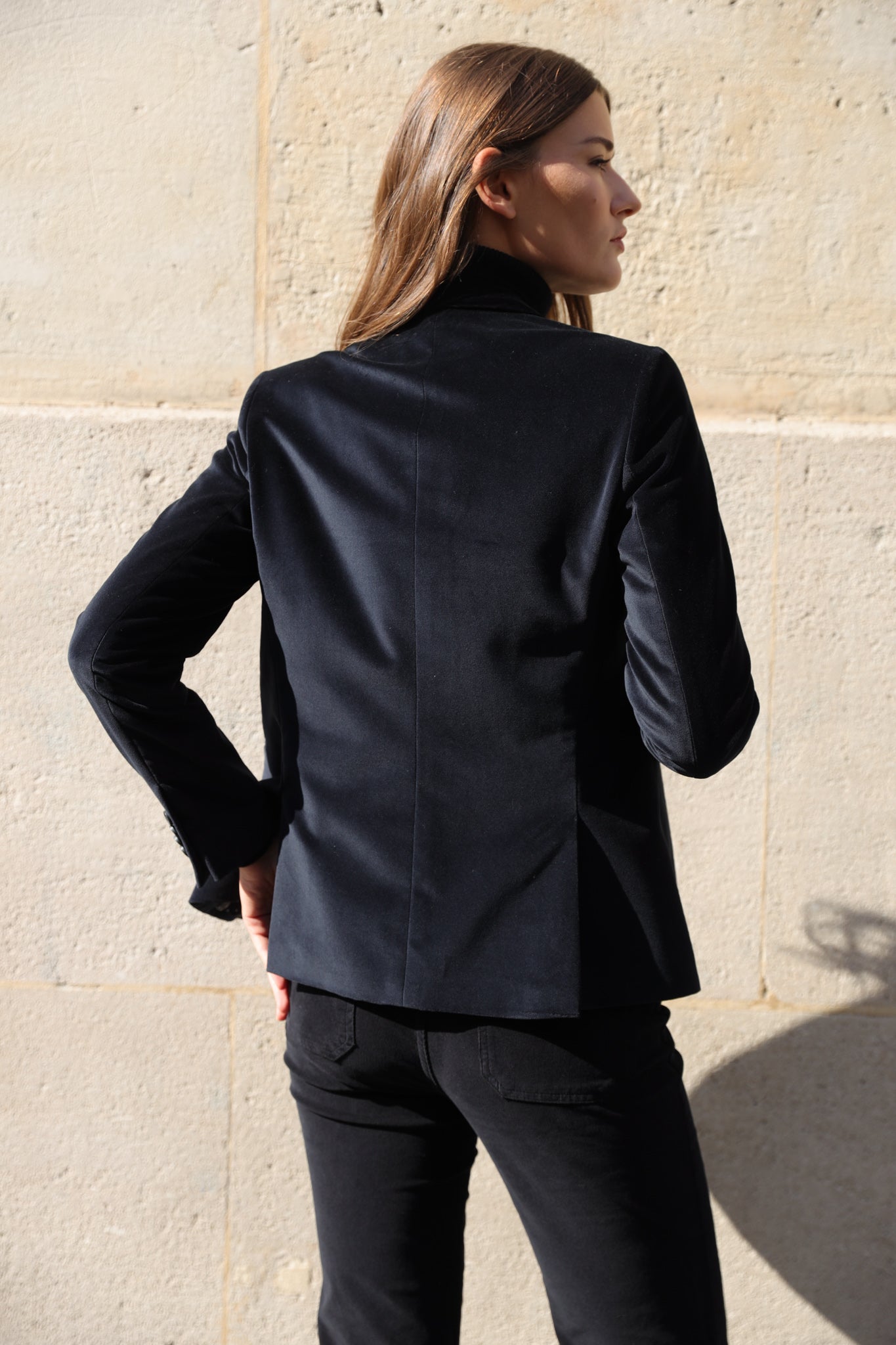 Veste Solange en velours palatine - Noir-VESTE BLAZER FEMME-Curling-Paris