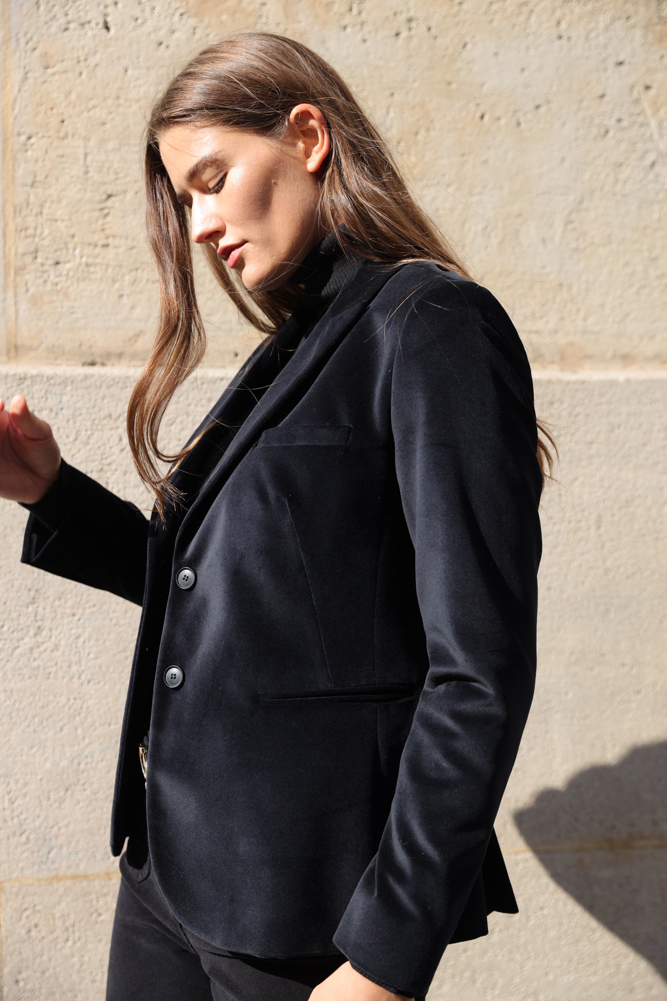 Veste Solange en velours palatine - Noir-VESTE BLAZER FEMME-Curling-Paris