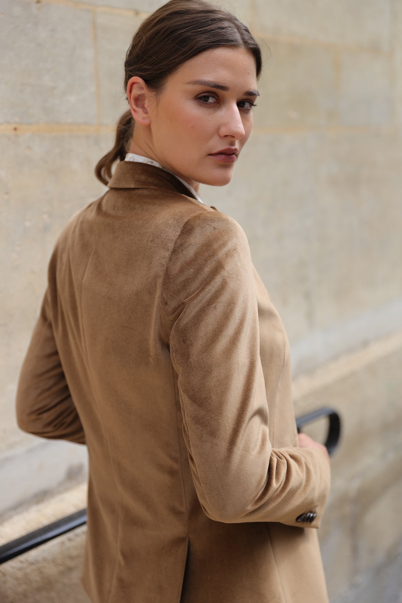 Veste Solange en velours palatine - Sable-VESTE BLAZER FEMME-Curling-Paris