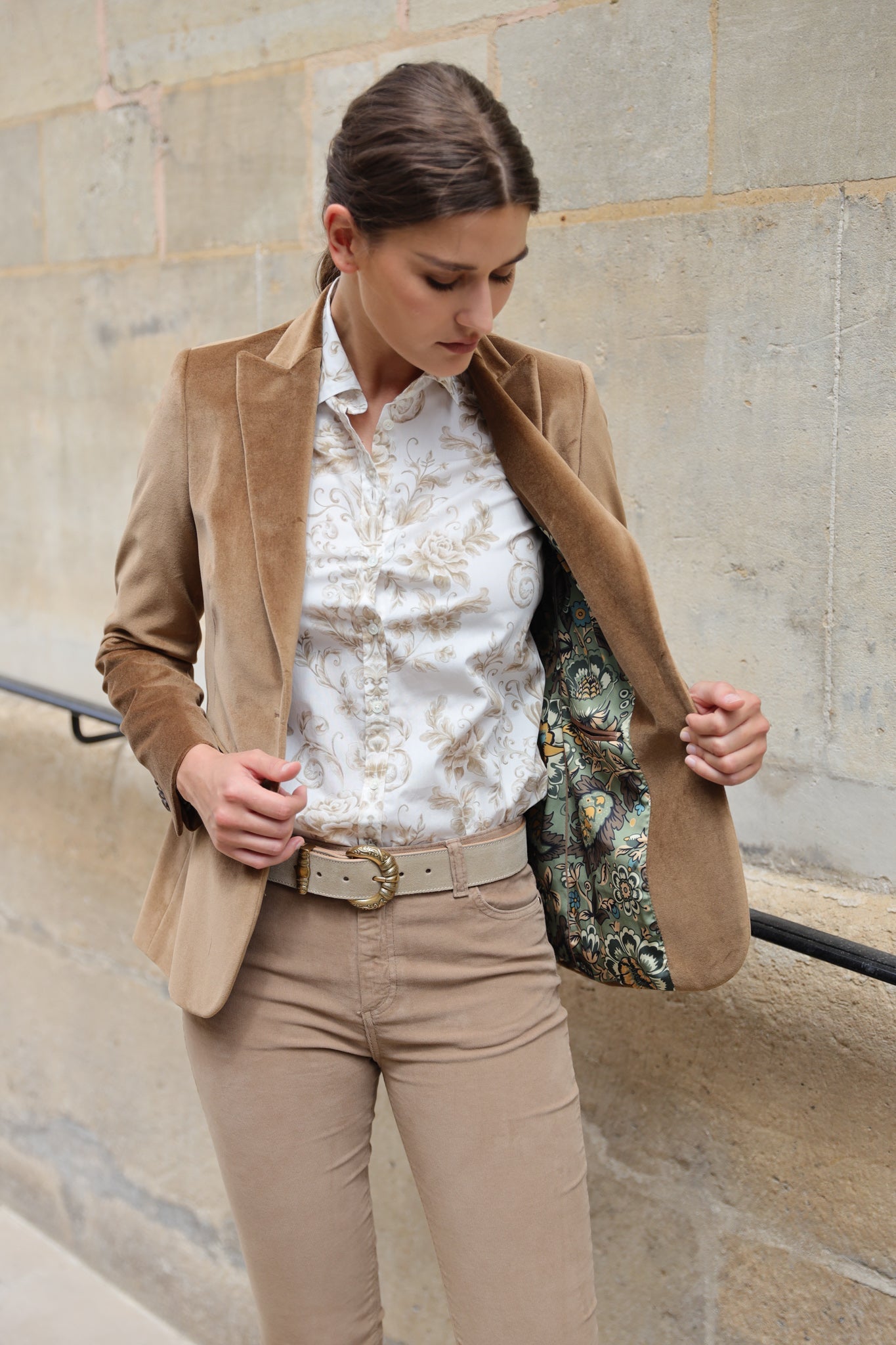 Veste Solange en velours palatine - Sable-VESTE BLAZER FEMME-Curling-Paris