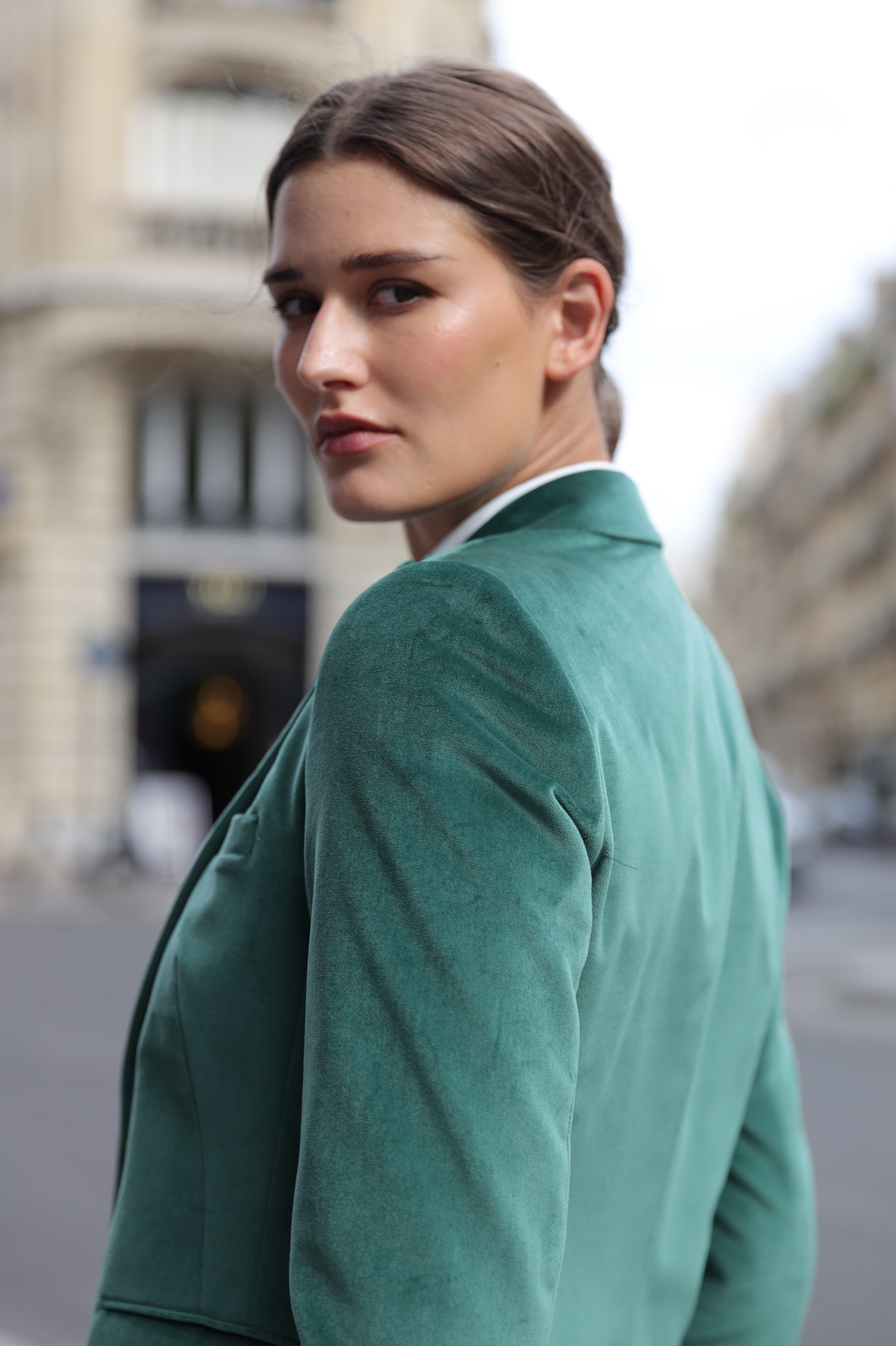 Veste Solange en velours palatine - Vert-VESTE BLAZER FEMME-Curling-Paris