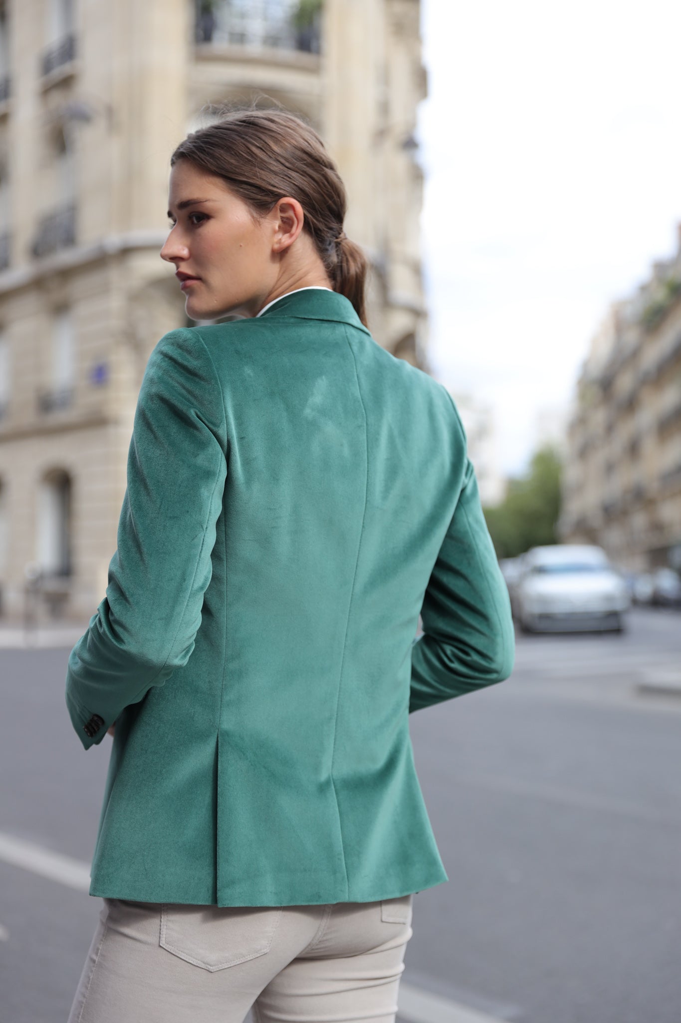 Veste Solange en velours palatine - Vert-VESTE BLAZER FEMME-Curling-Paris