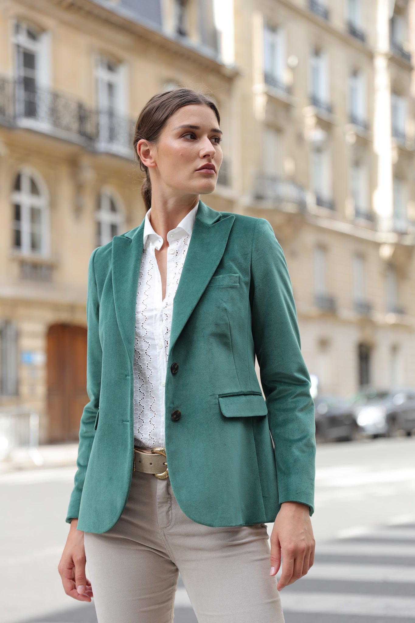 Veste Solange en velours palatine - Vert-VESTE BLAZER FEMME-Curling-Paris