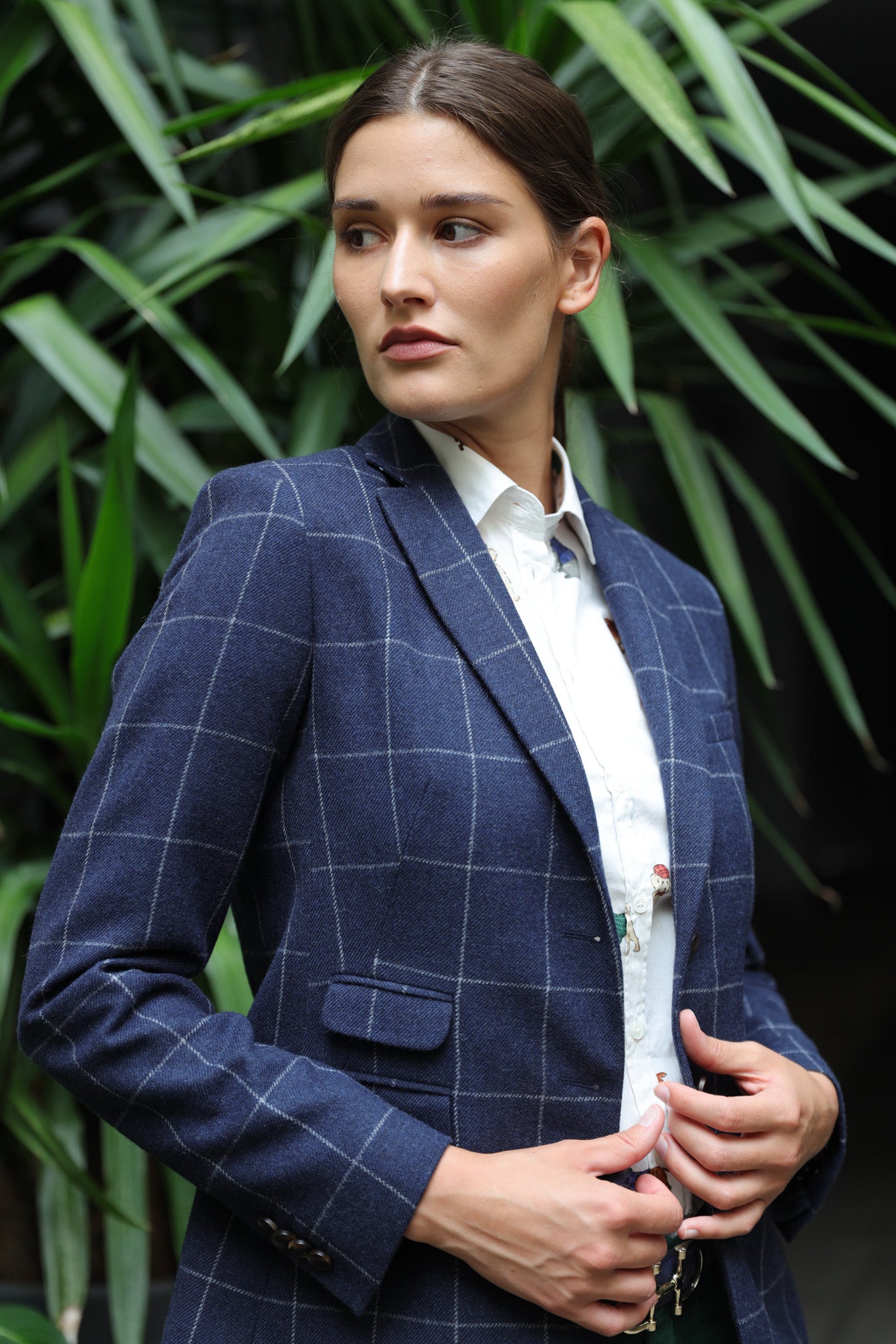 Veste Vesnove en laine à carreaux fenêtre - Marine-VESTE BLAZER FEMME-Curling-Paris