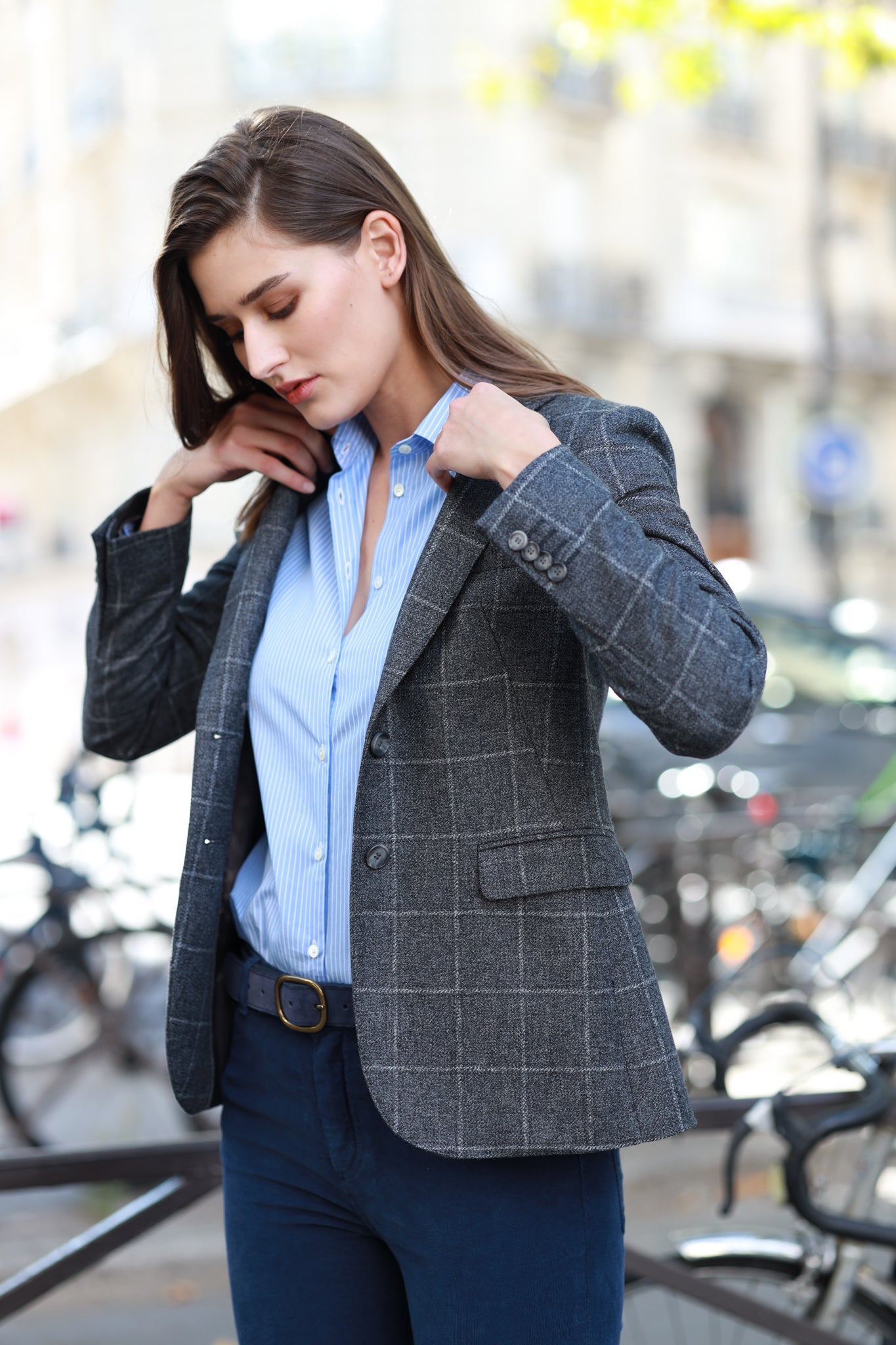 Veste Vesnove en laine vierge Carreaux gris