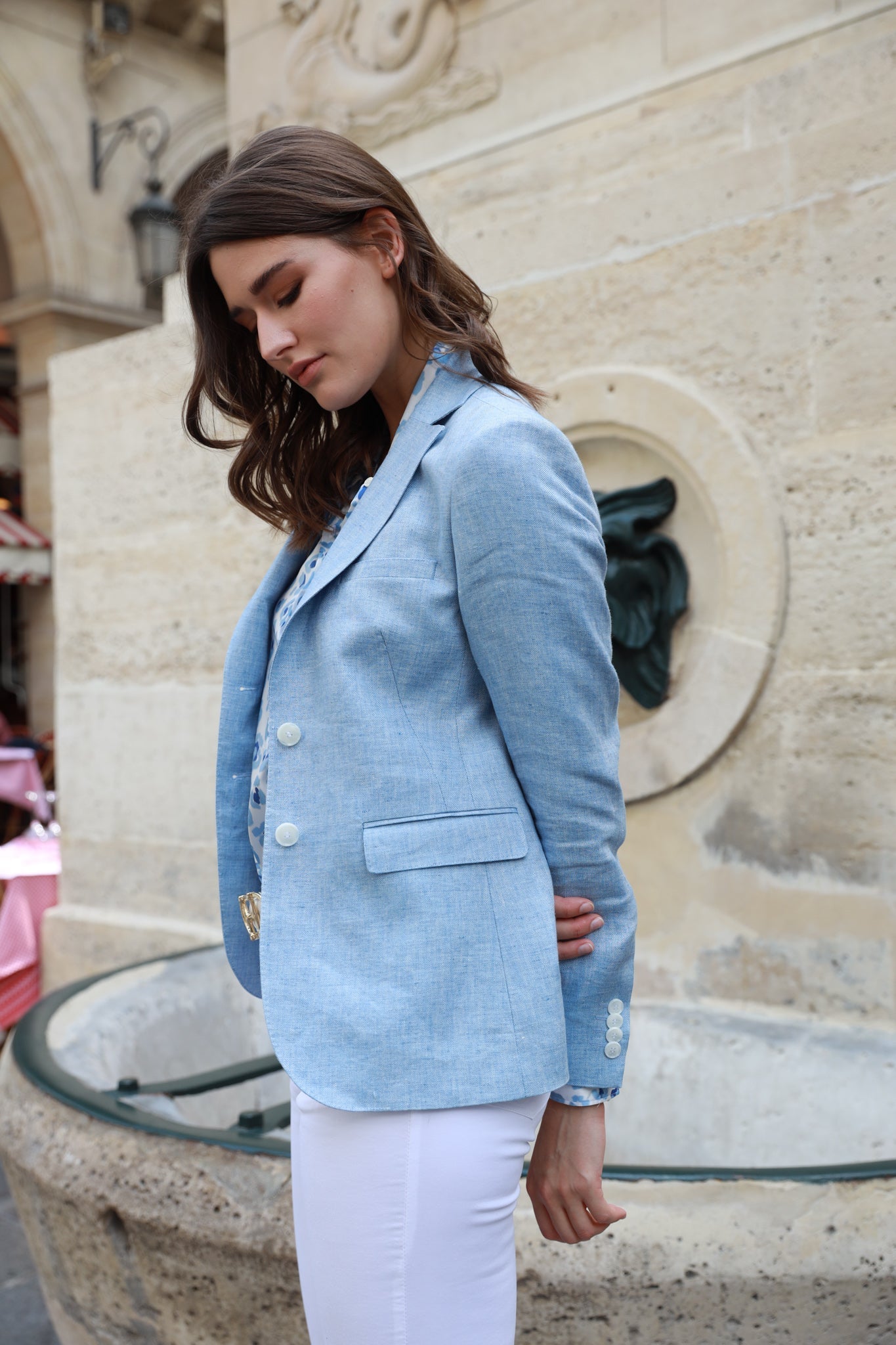 Vesnove linen jacket Sky Chevron