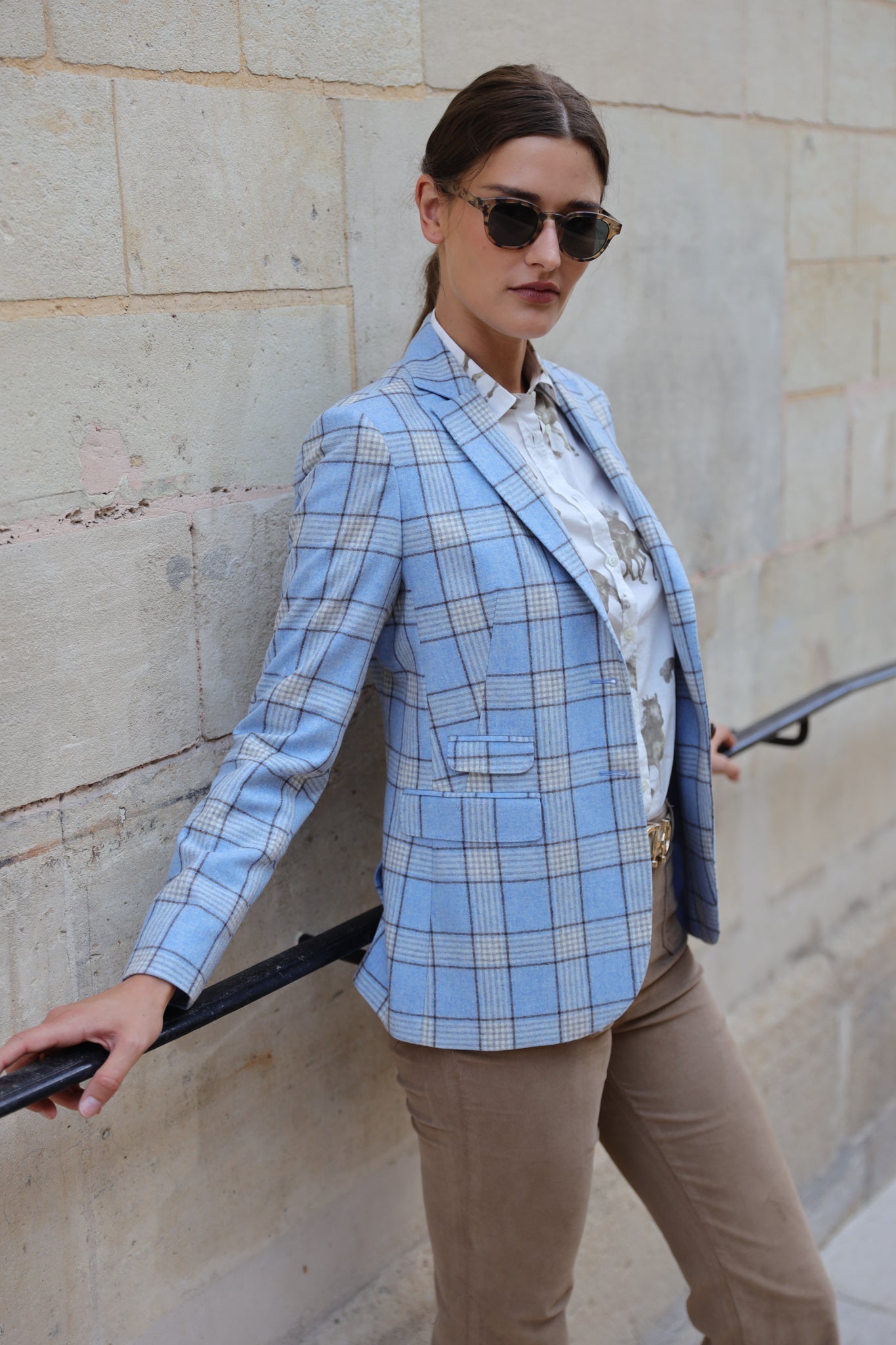 Veste Vesnove pure laine - Ciel à carreaux taupe-VESTE BLAZER FEMME-Curling-Paris