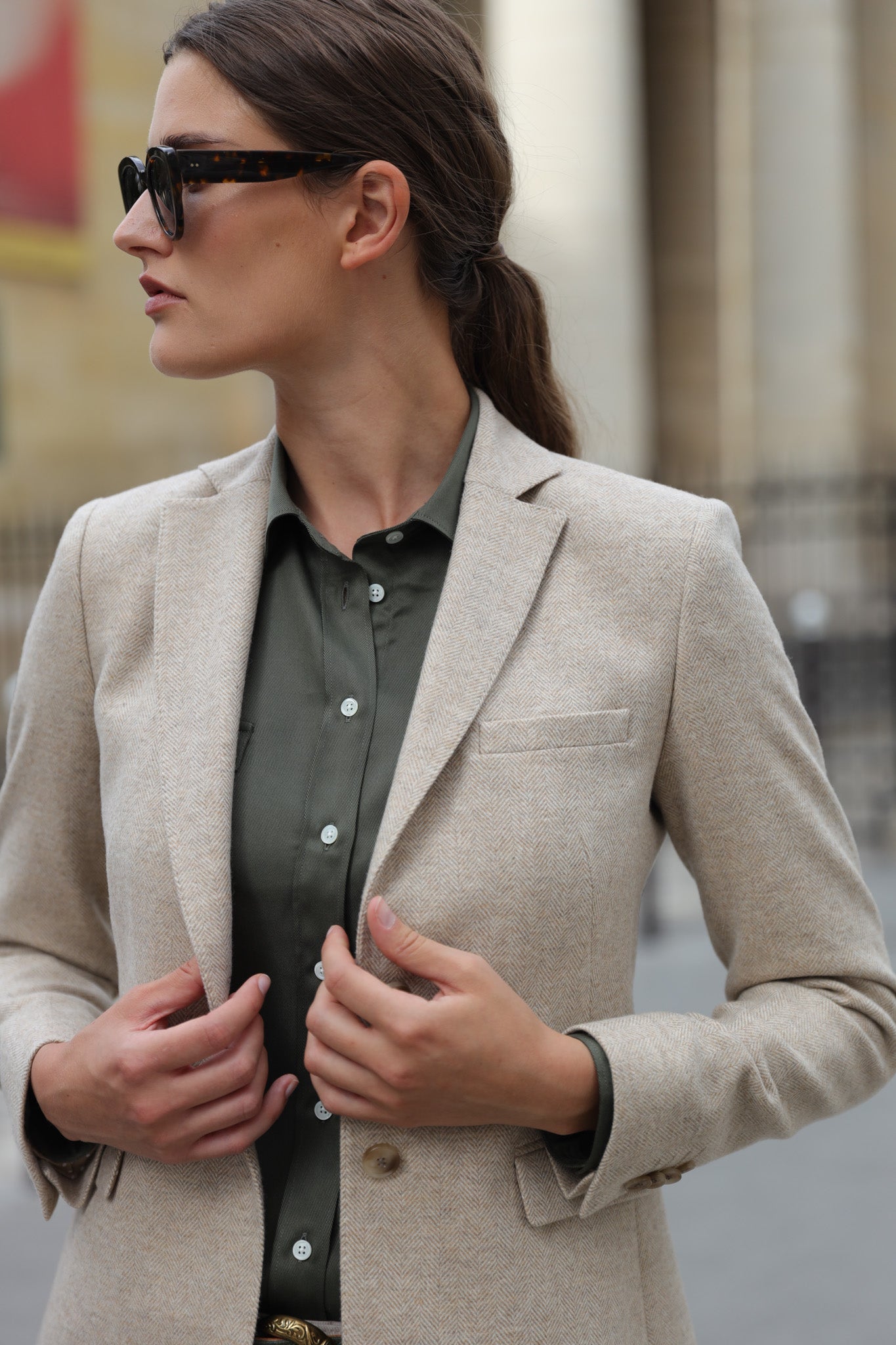 Veste Vesnove pure laine - chevron beige-VESTE BLAZER FEMME-Curling-Paris