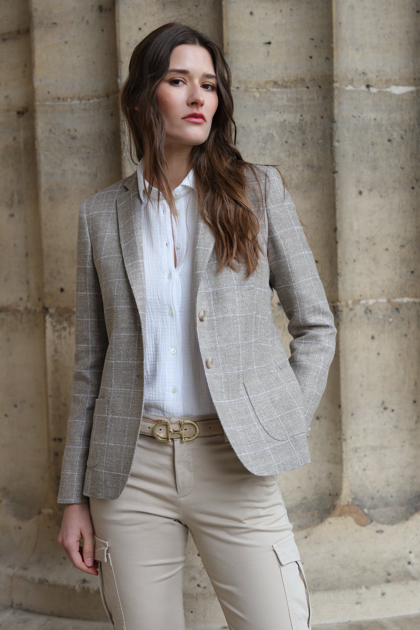 Veste carreaux beige fashion femme