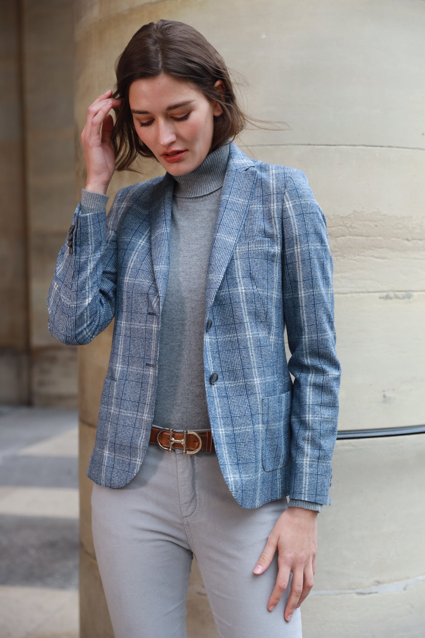 Veste Victoire en laine vierge Carreau Bleu