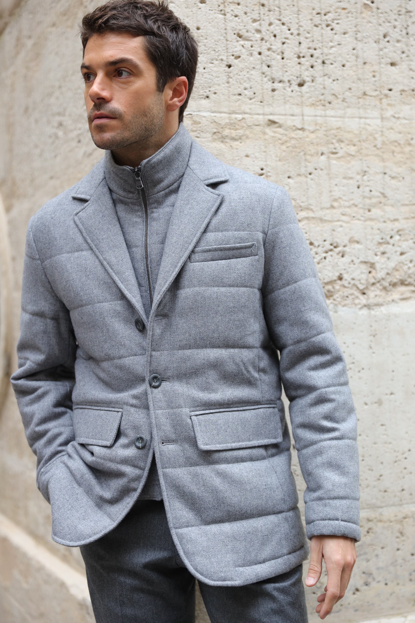 Veste parka Martin en laine - Gris-MANTEAU HOMME-Curling-Paris