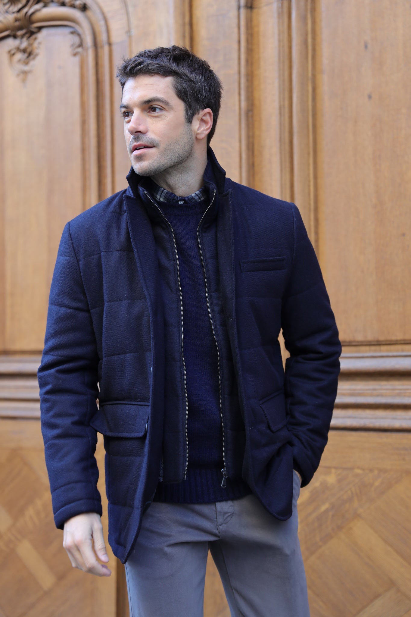 Veste parka Martin en laine - Marine-MANTEAU HOMME-Curling-Paris