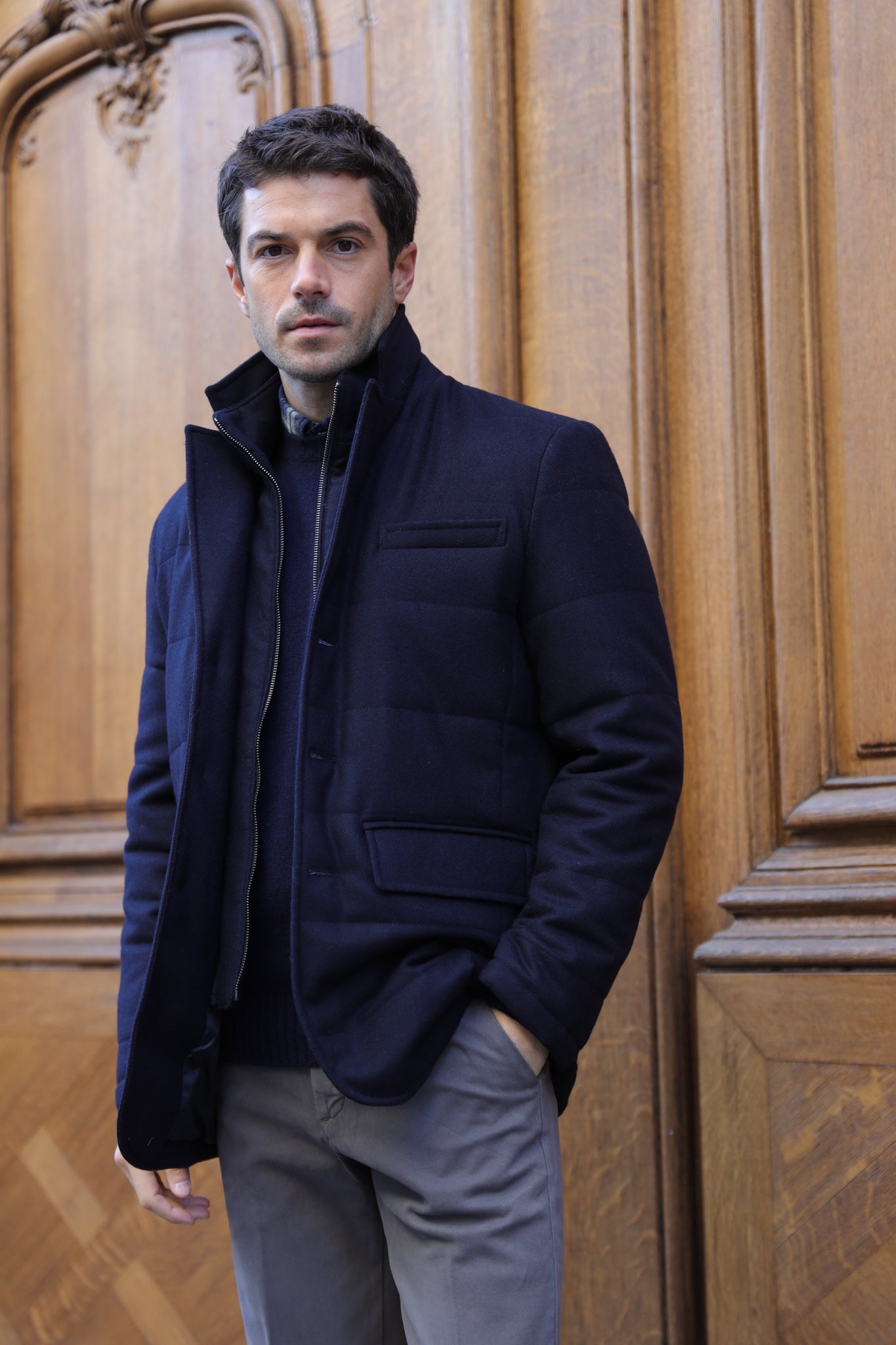 Veste parka Martin en laine - Marine-MANTEAU HOMME-Curling-Paris