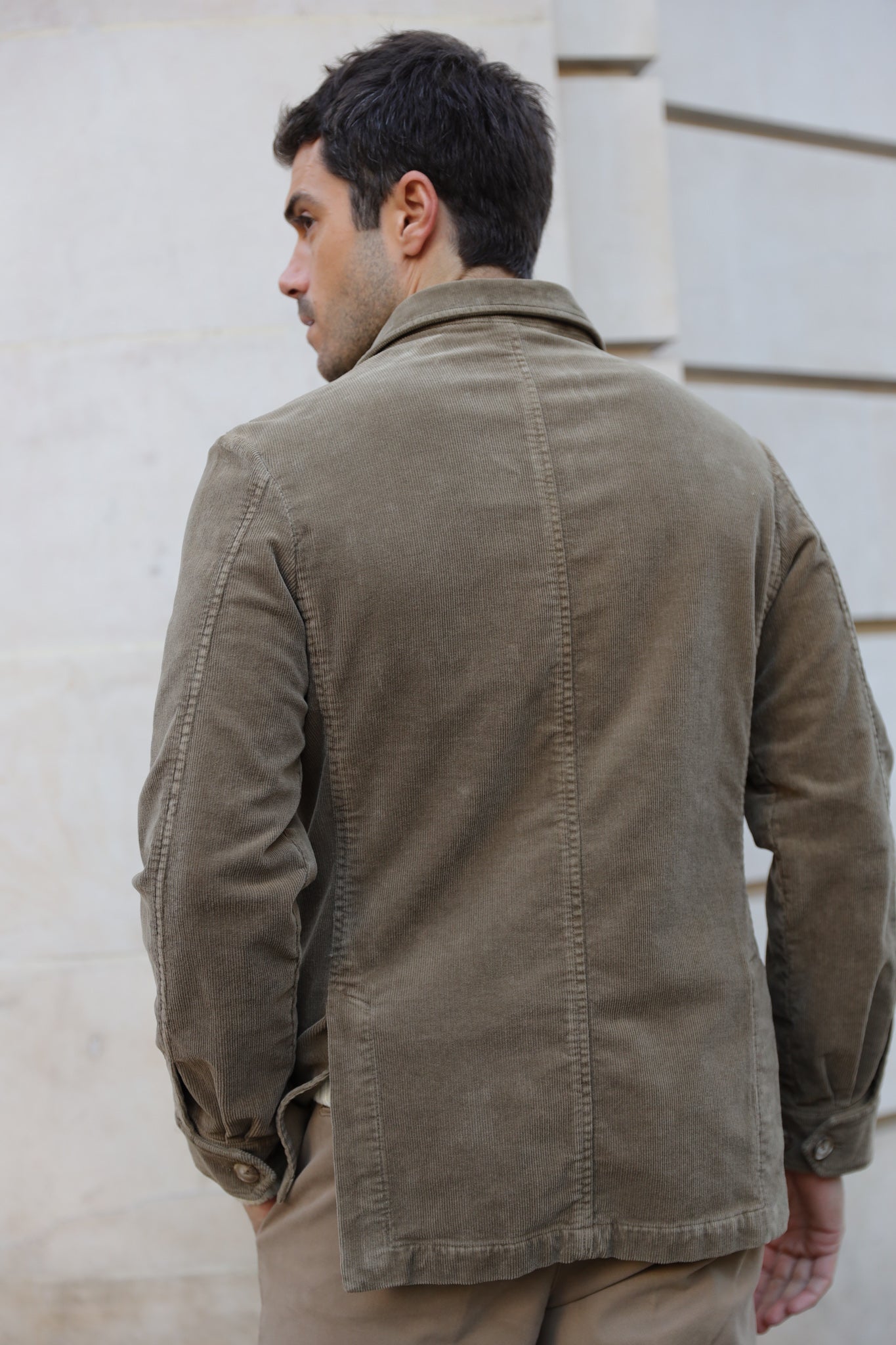 Veste saharienne en velours côtelé stretch - Taupe-VESTE BLAZER HOMME-Curling-Paris