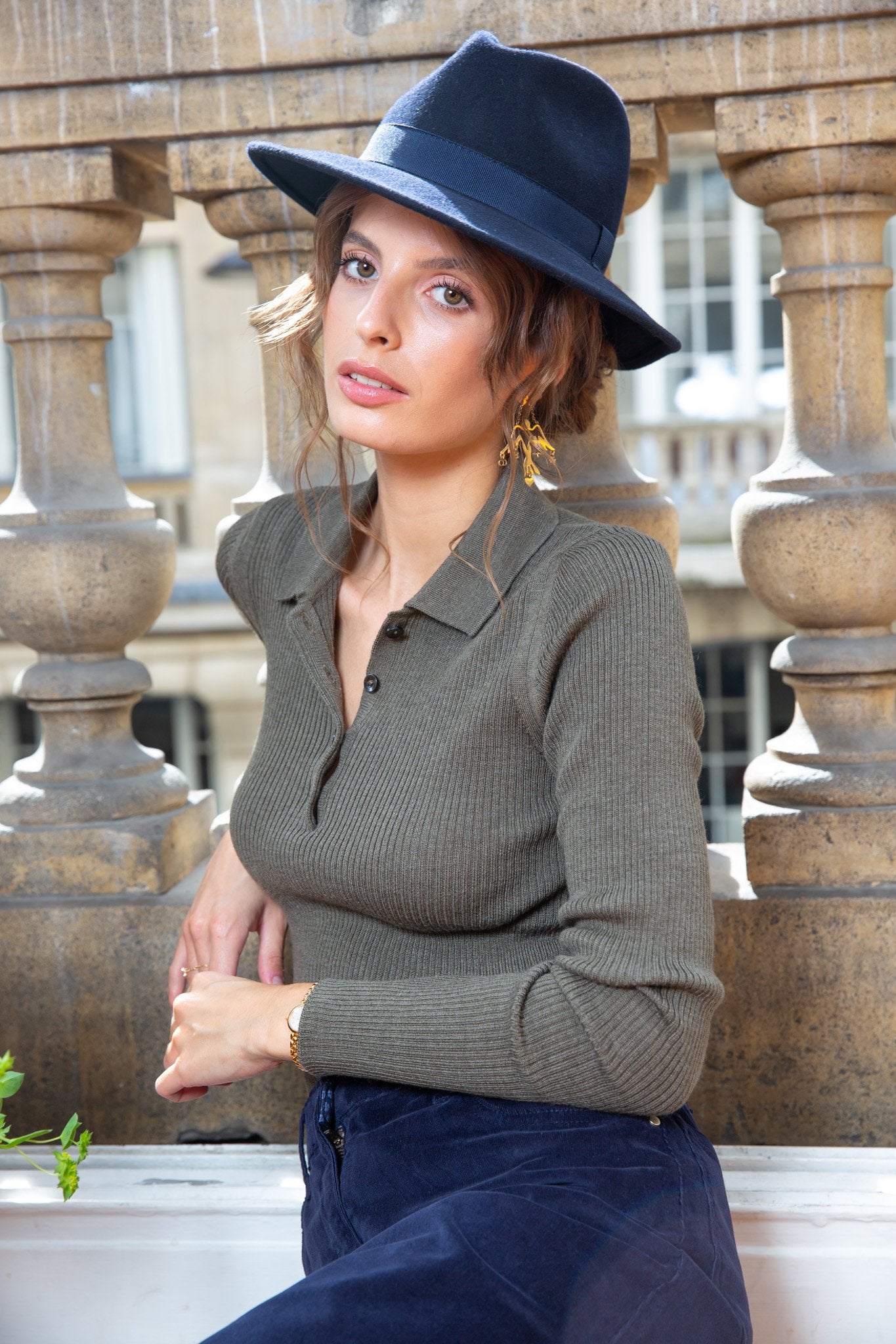 Chapeau en feutre de laine - Marine-CHAPEAUX FEMME-Curling-Paris