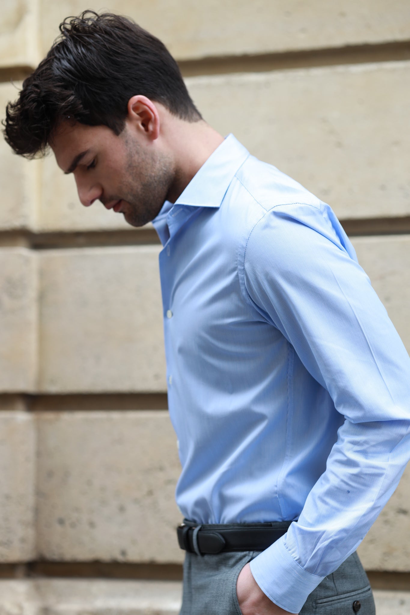 Chemise Calvin en coton - Rayure bleu-CHEMISE HOMME-Curling-Paris